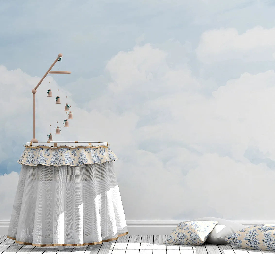 Cloudy Skies Wallpaper Mural from Olive et Oriel where you can shop wallpaper and artworks online