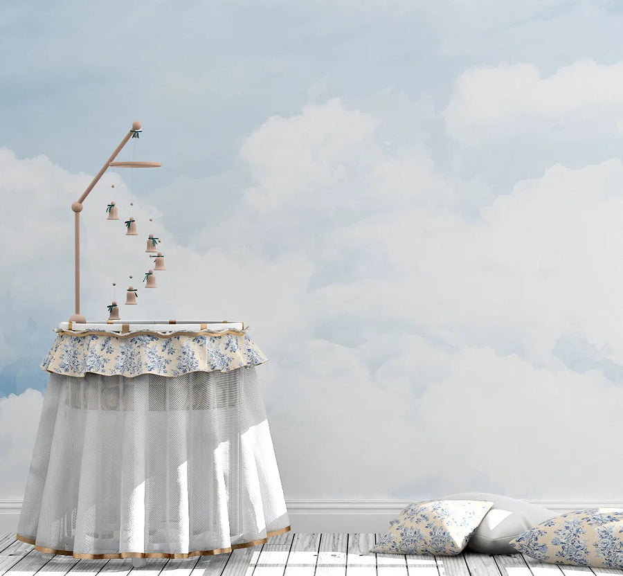 Cloudy Skies Wallpaper Mural from Olive et Oriel where you can shop wallpaper and artworks online