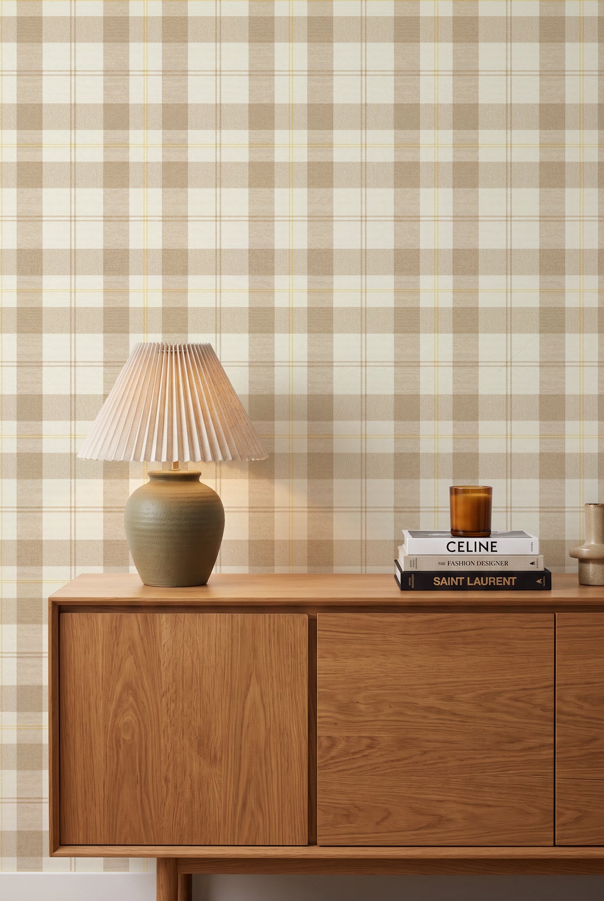 Inverness Tartan In Beige and Yellow Wallpaper