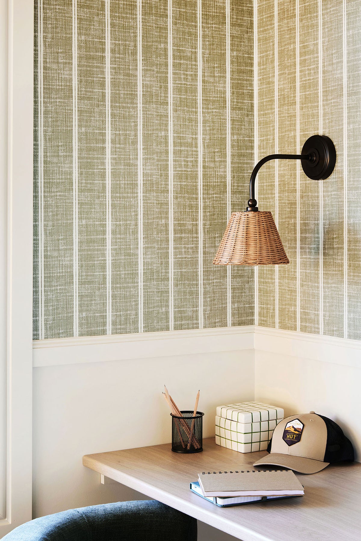Linen Double Stripe in Deep Sage Green | Linen Texture Wallpaper