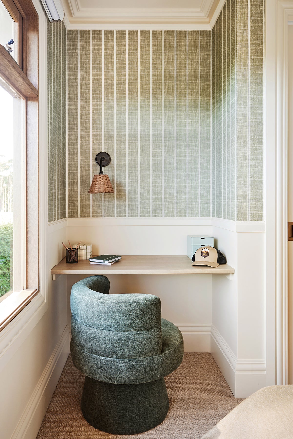 Linen Double Stripe in Deep Sage Green | Linen Texture Wallpaper