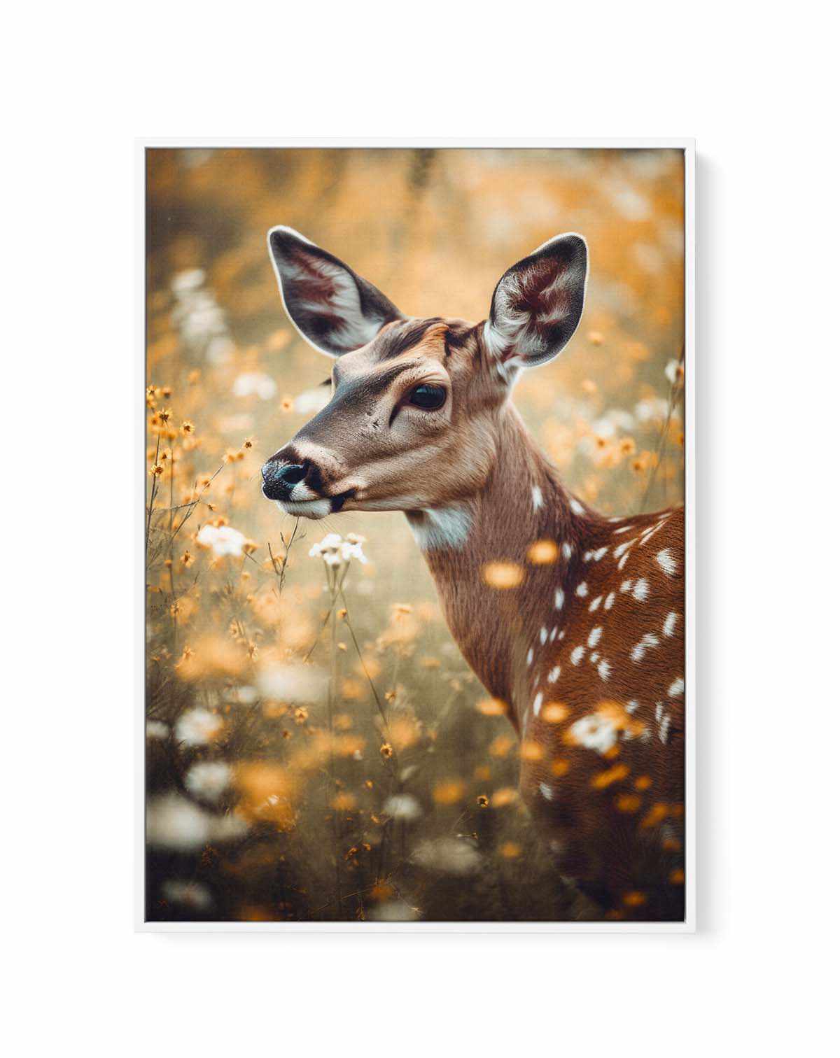 Deer In Flower Field by Treechild | Framed Canvas Art Print