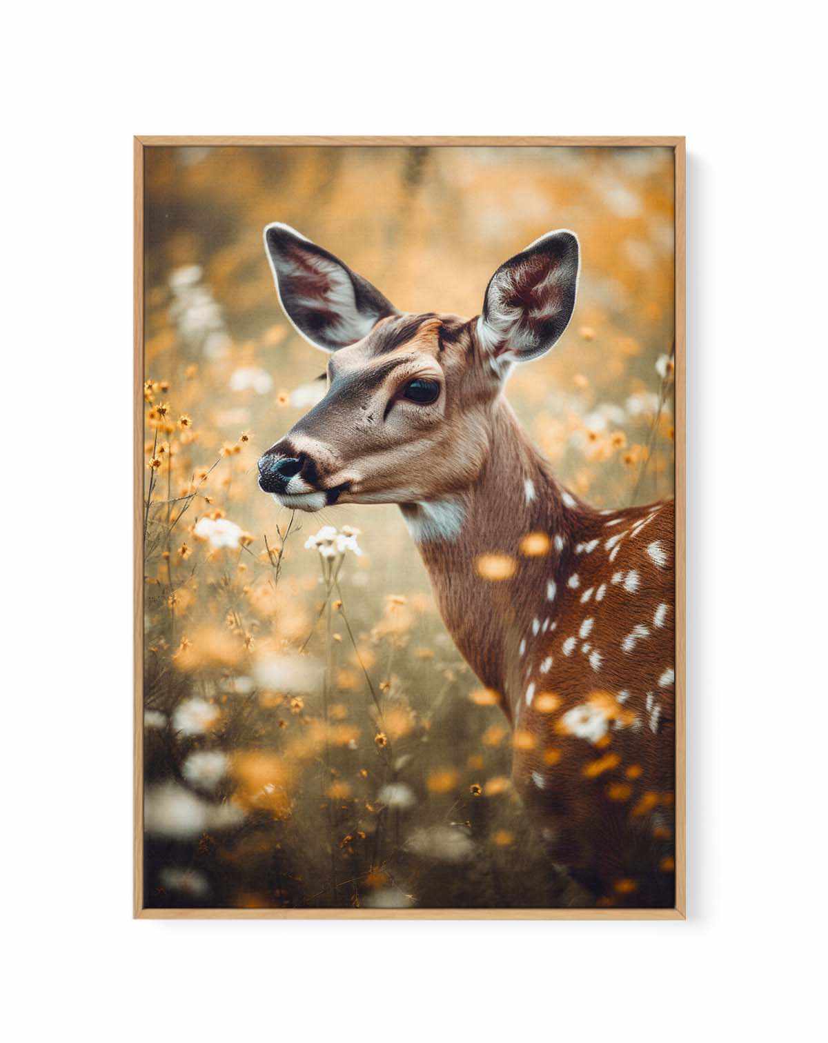 Deer In Flower Field by Treechild | Framed Canvas Art Print