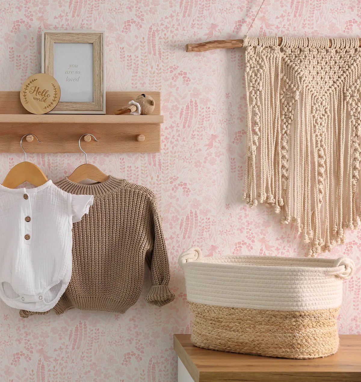 Fairy Flower Garden in Soft Pink Wallpaper from Olive et Oriel where you can shop wallpaper and artworks online