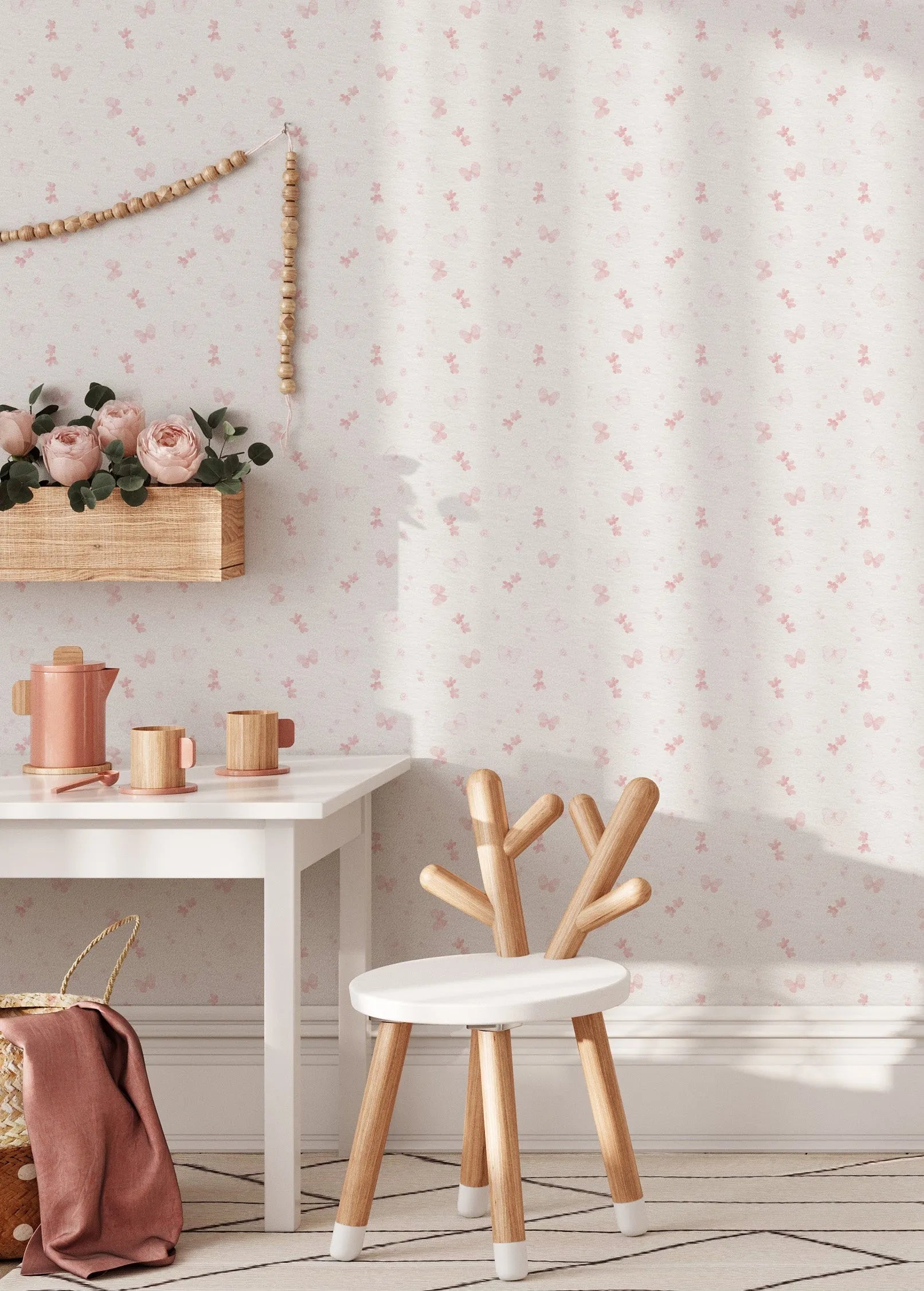 Sweet Butterflies in Soft Pink Wallpaper from Olive et Oriel where you can shop wallpaper and artworks online