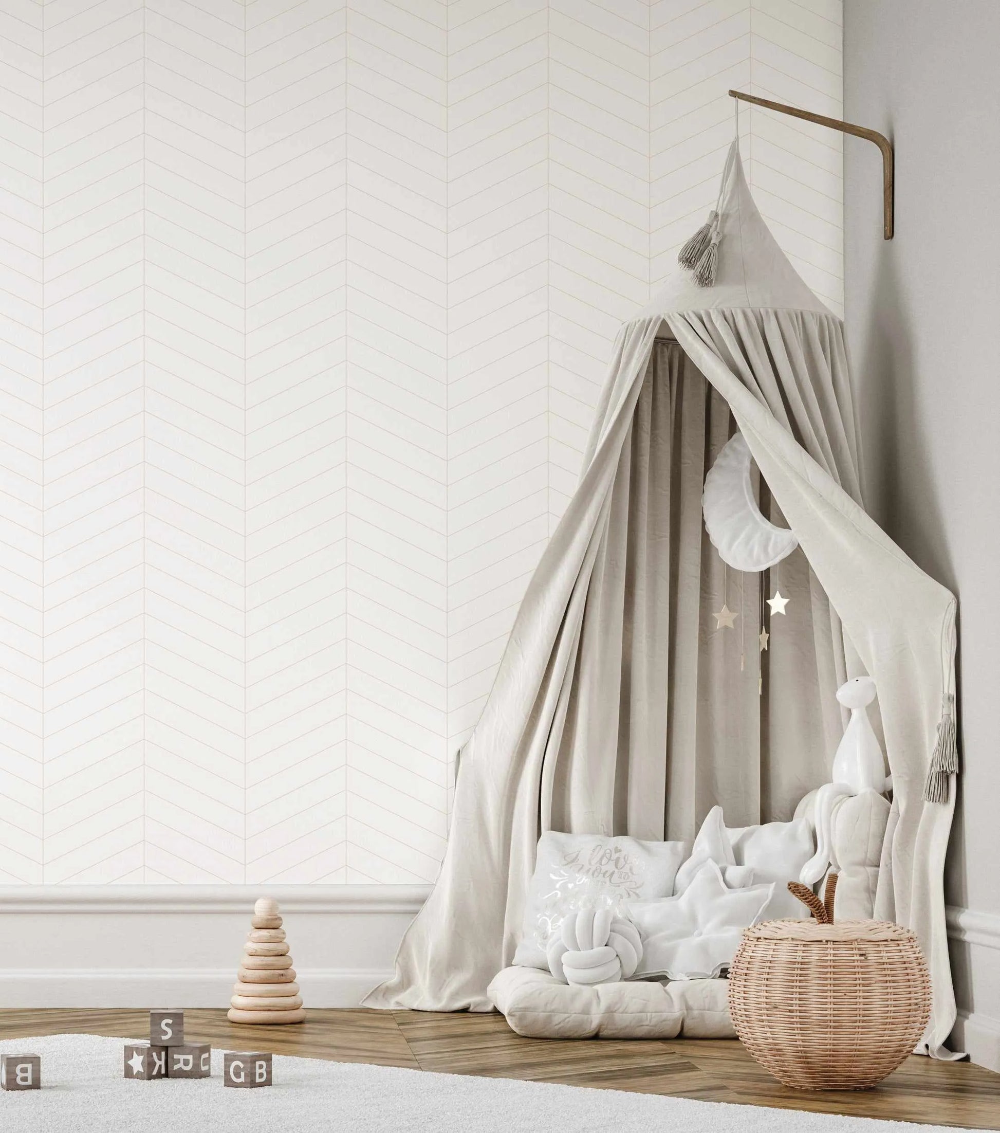 Herringbone in Beige Wallpaper from Olive et Oriel where you can shop wallpaper and artworks online