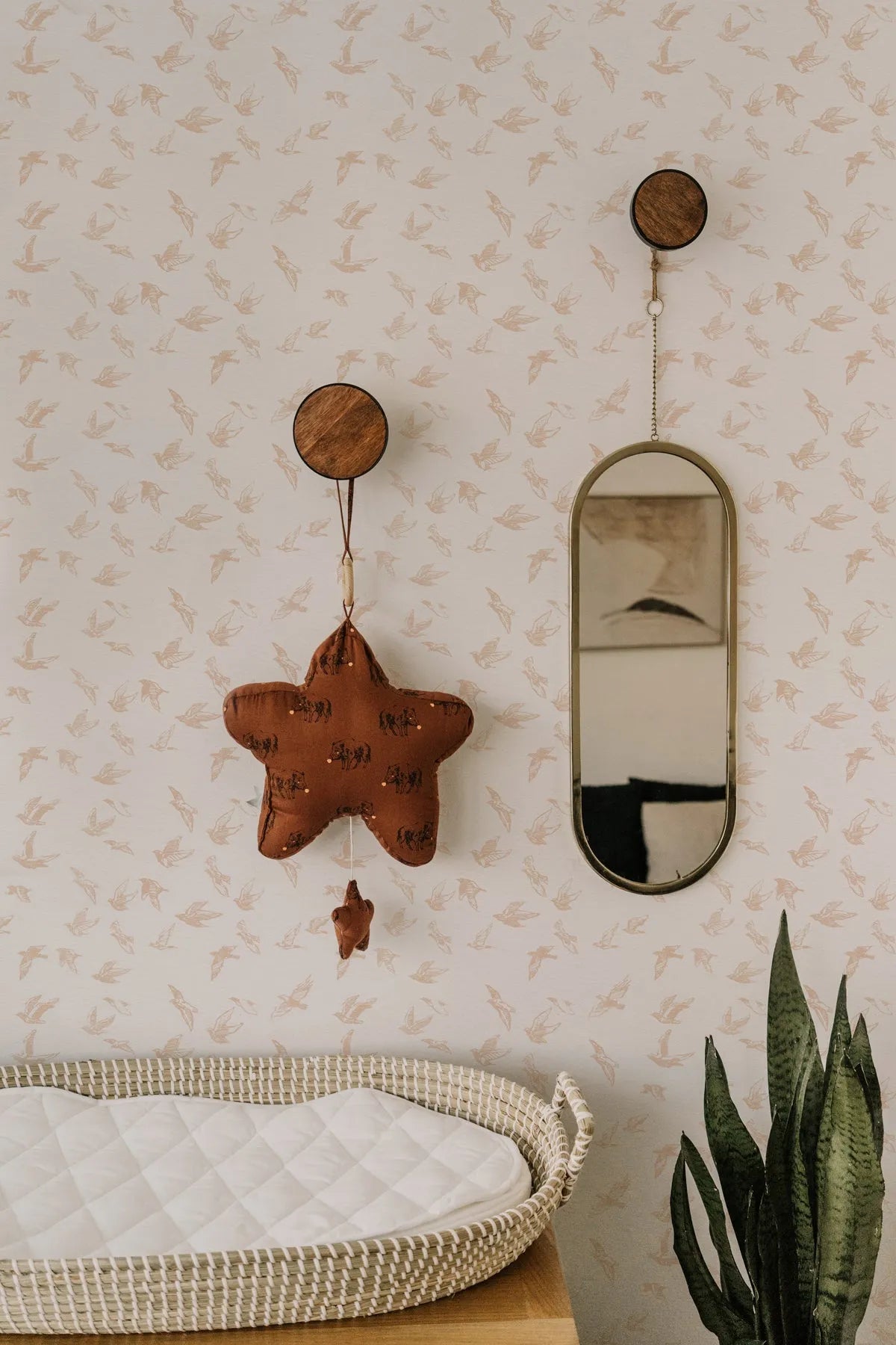 Birds of a Feather in Soft Beige Wallpaper from Olive et Oriel where you can shop wallpaper and artworks online