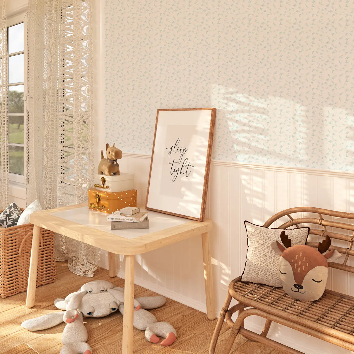 Birds of a Feather in Soft Blue Wallpaper from Olive et Oriel where you can shop wallpaper and artworks online