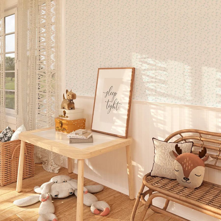 Birds of a Feather in Soft Blue Wallpaper from Olive et Oriel where you can shop wallpaper and artworks online