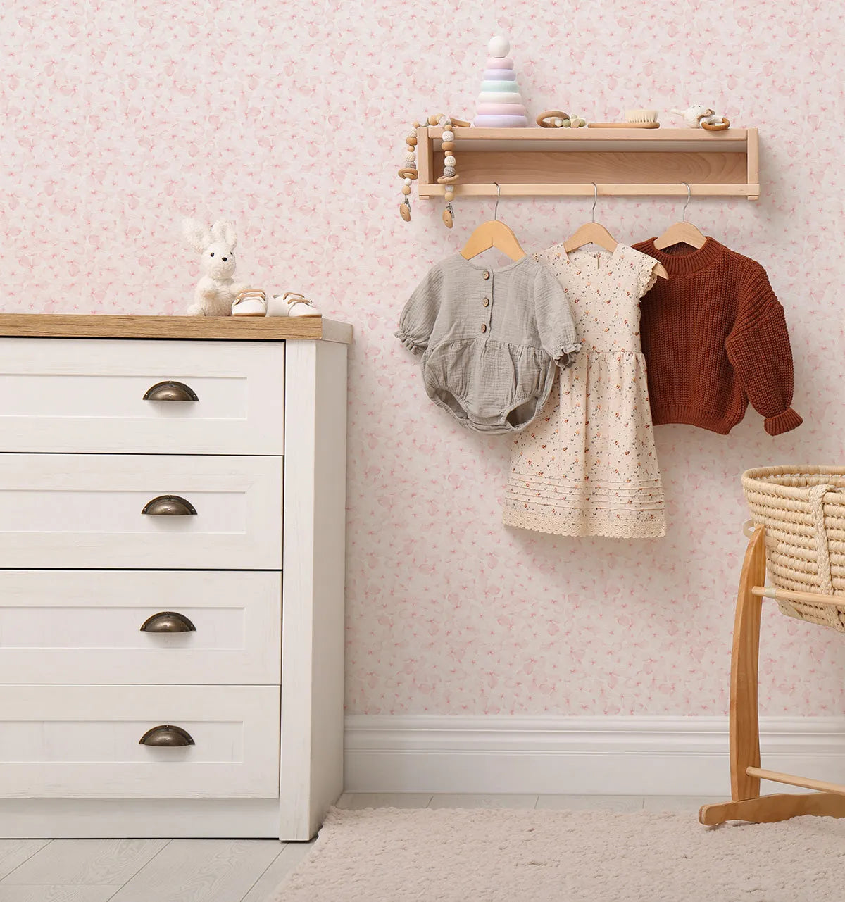 Fallen Flowers in Soft Pink Wallpaper from Olive et Oriel where you can shop wallpaper and artworks online