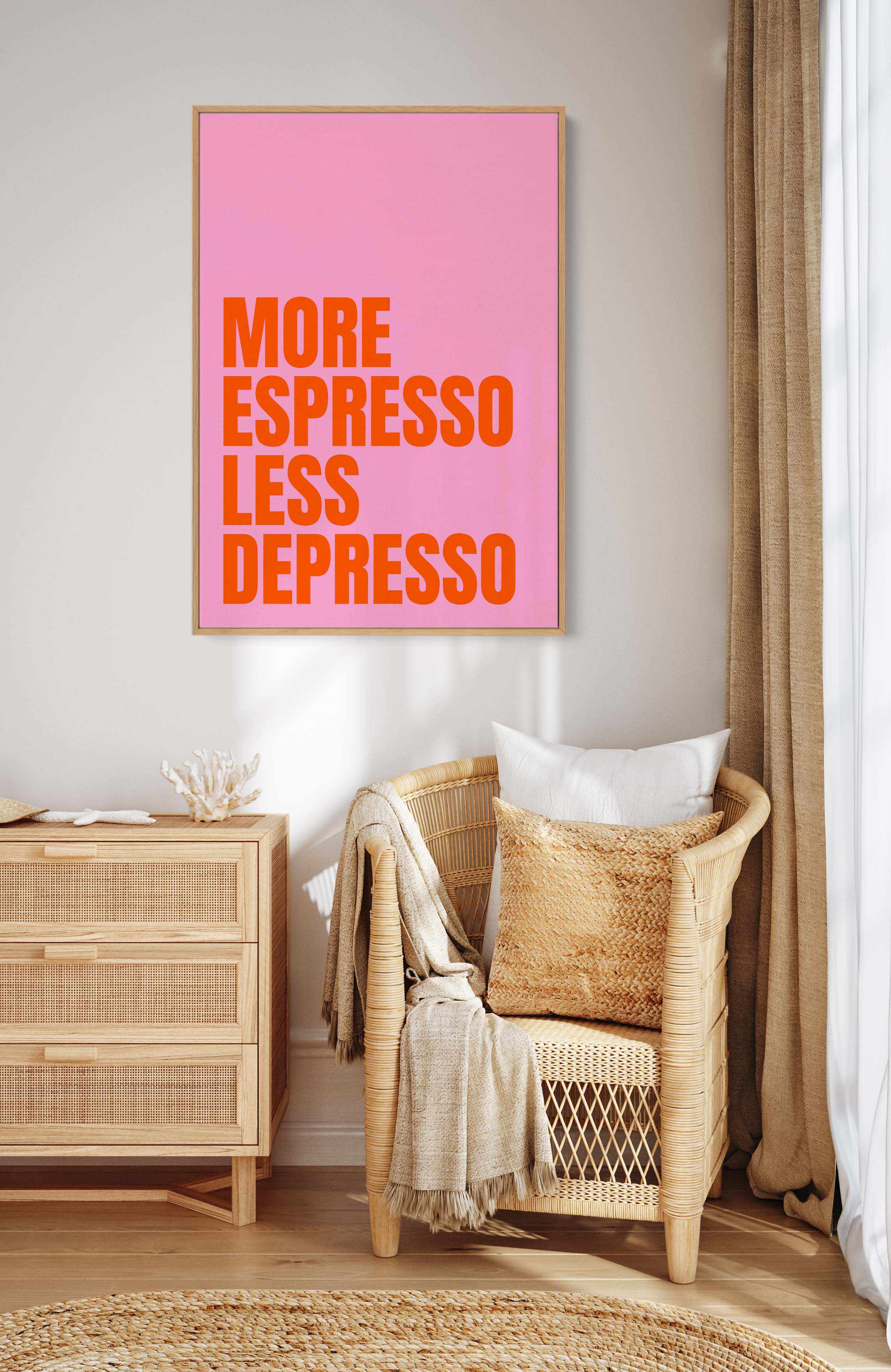 More Espresso Less Depresso by Athene Fritsch | Framed Canvas Art Print