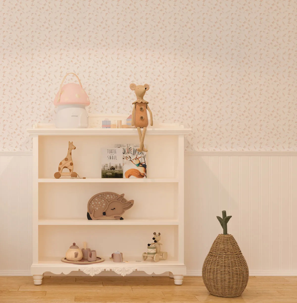 Birds of a Feather in Soft Beige Wallpaper from Olive et Oriel where you can shop wallpaper and artworks online