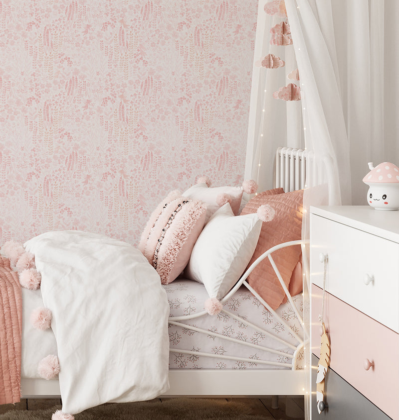 Fairy Flower Garden in Soft Pink Wallpaper