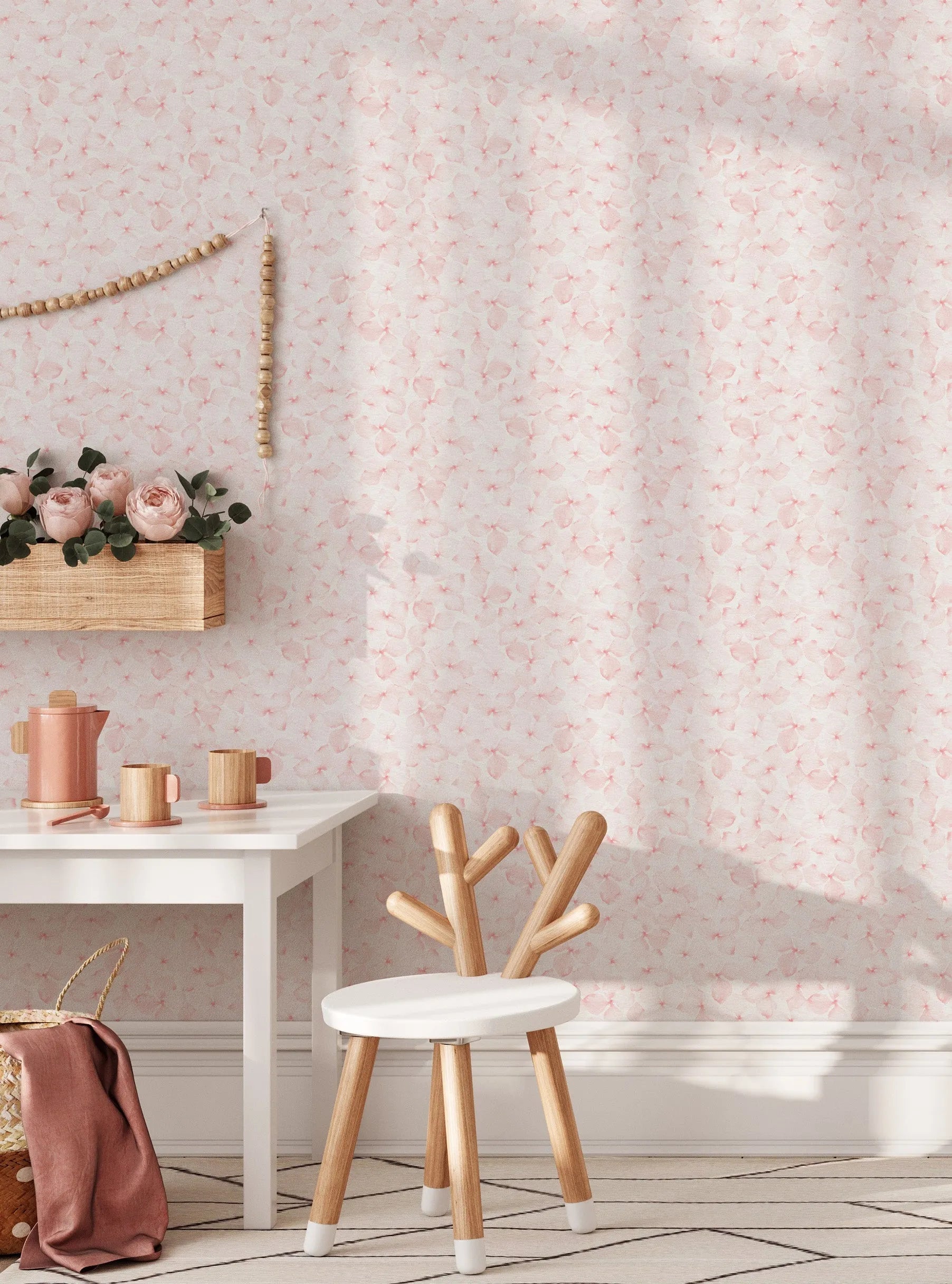 Fallen Flowers in Soft Pink Wallpaper from Olive et Oriel where you can shop wallpaper and artworks online