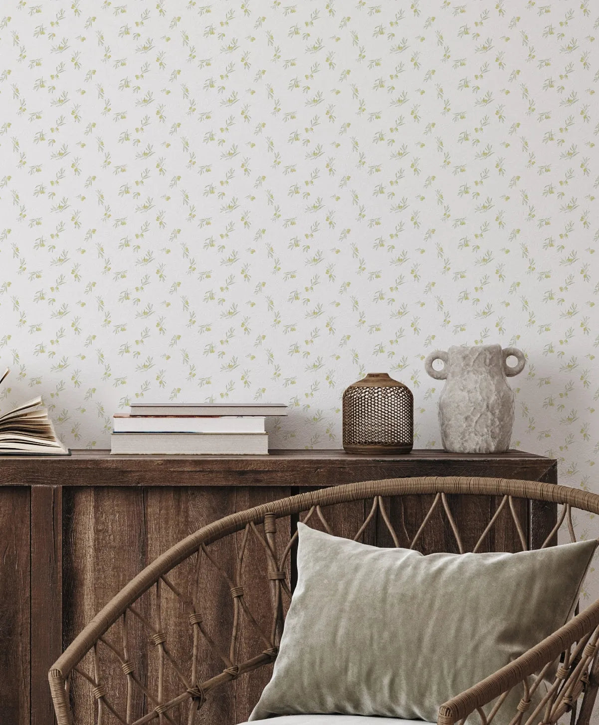 Petite Olive Branch Wallpaper from Olive et Oriel where you can shop wallpaper and artworks online
