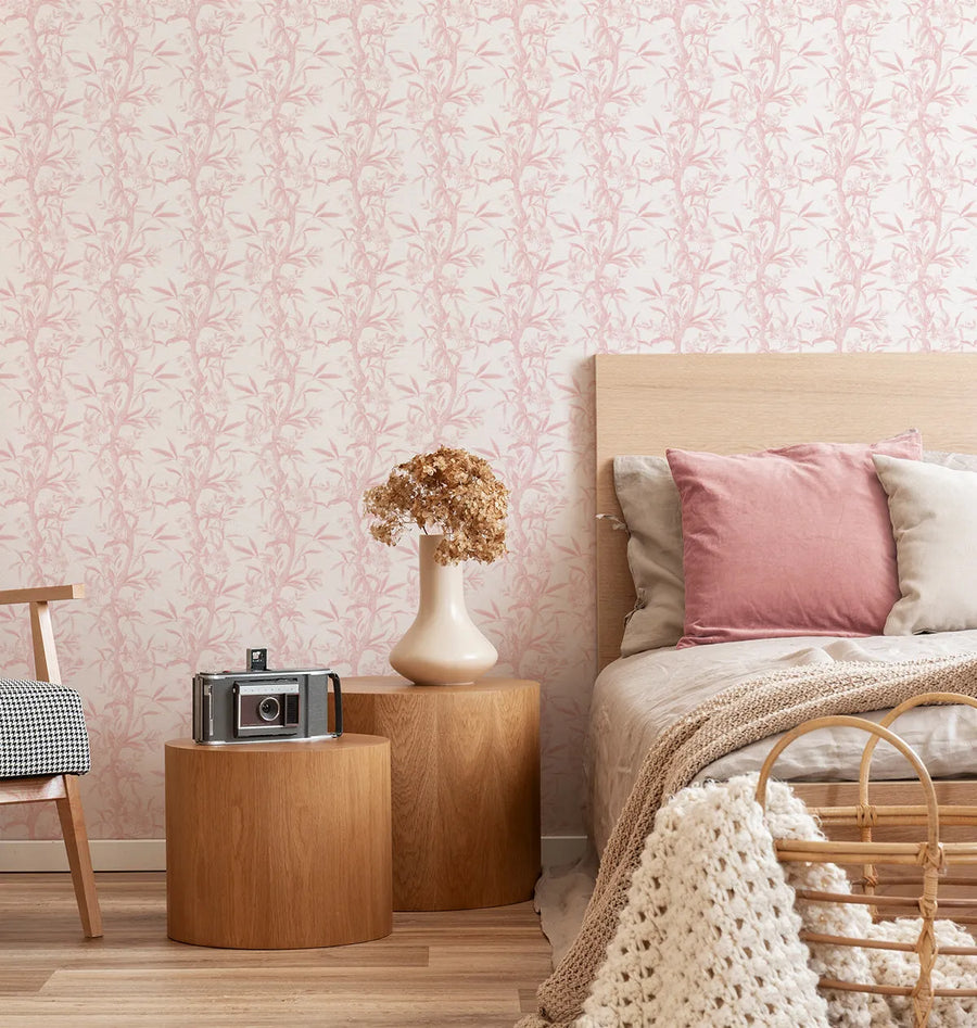 Floral Climber in Soft Pink Wallpaper from Olive et Oriel where you can shop wallpaper and artworks online