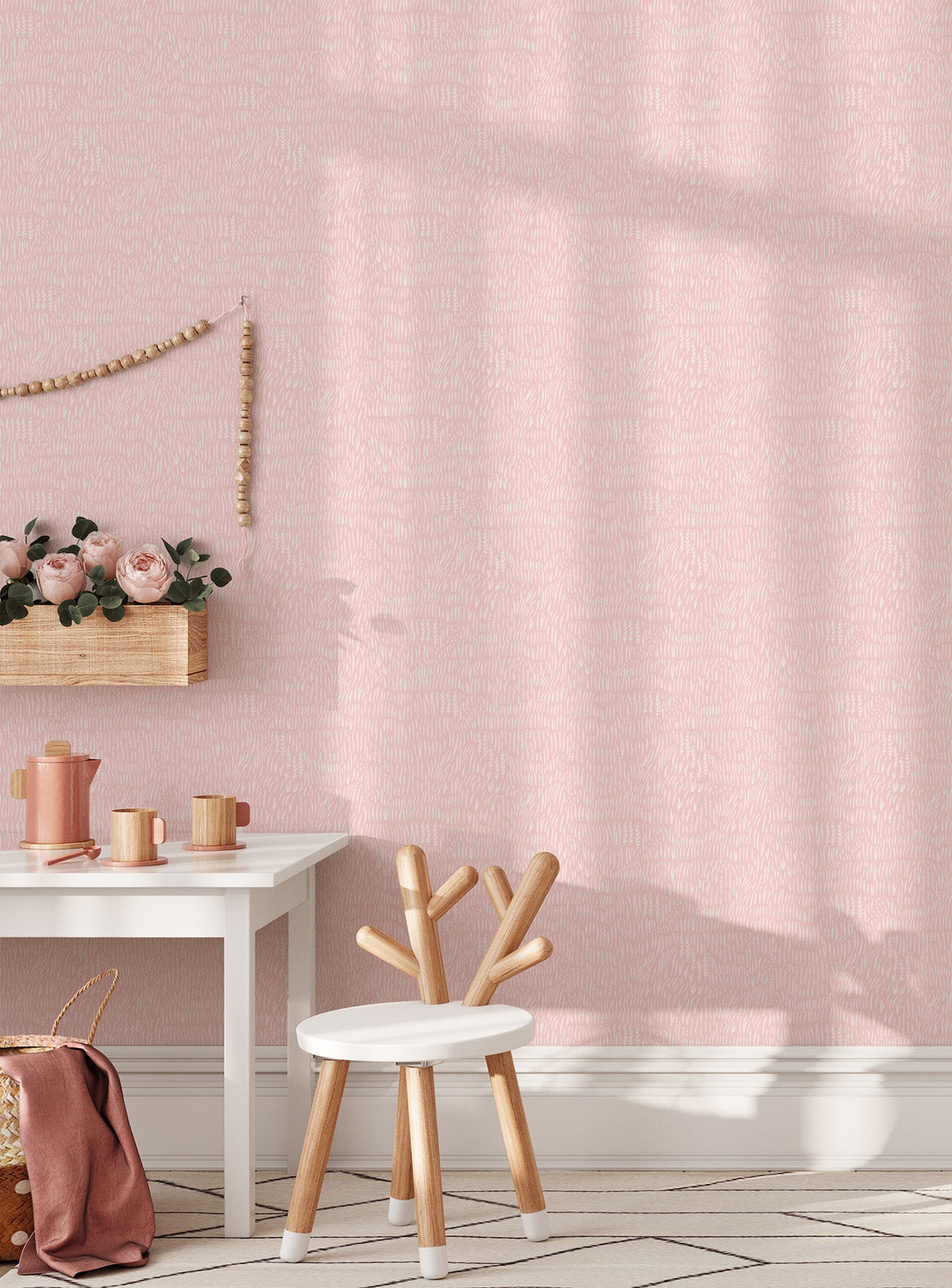 Whimsical Field in Soft Pink Wallpaper