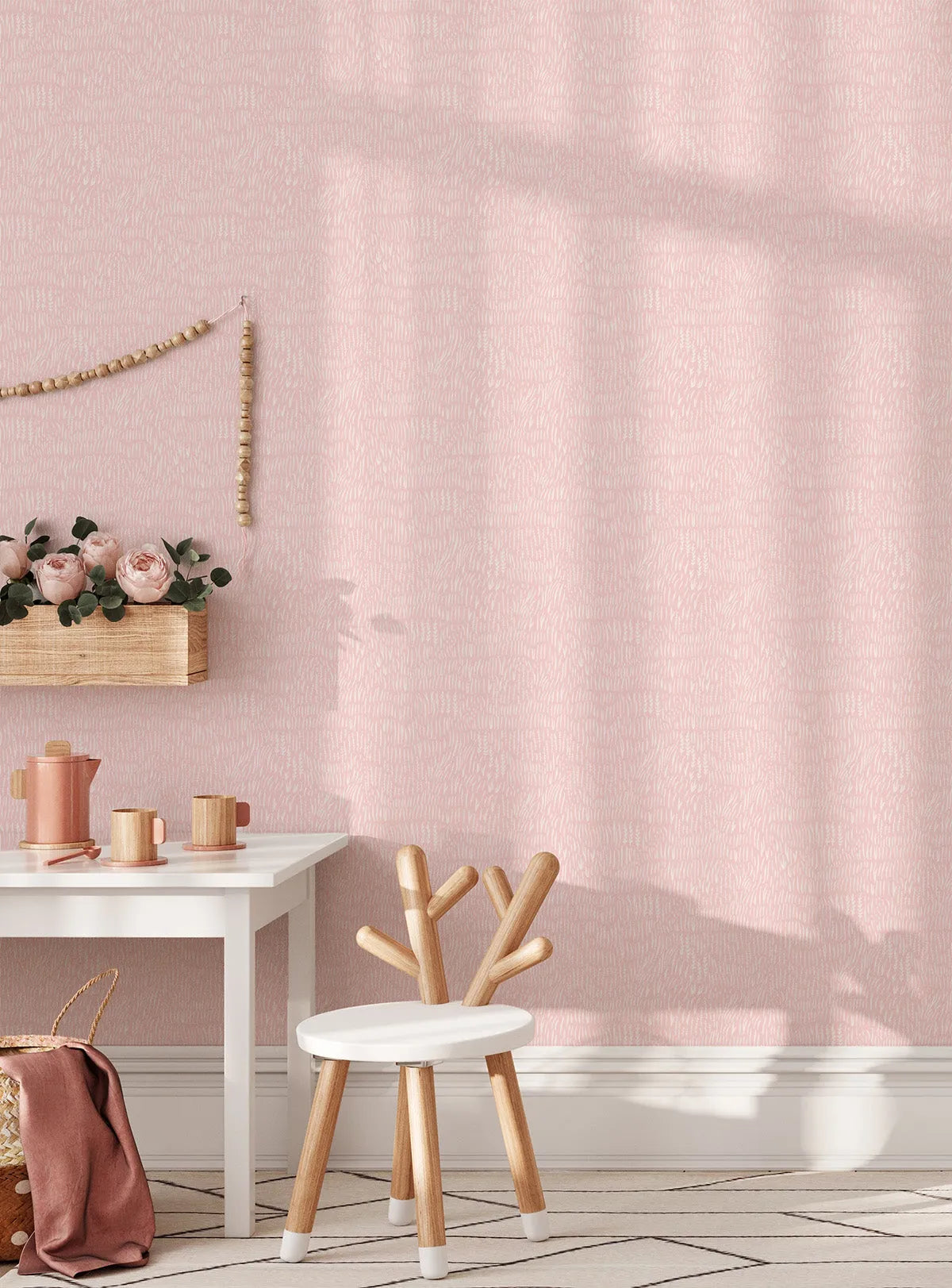 Whimsical Field in Soft Pink Wallpaper from Olive et Oriel where you can shop wallpaper and artworks online