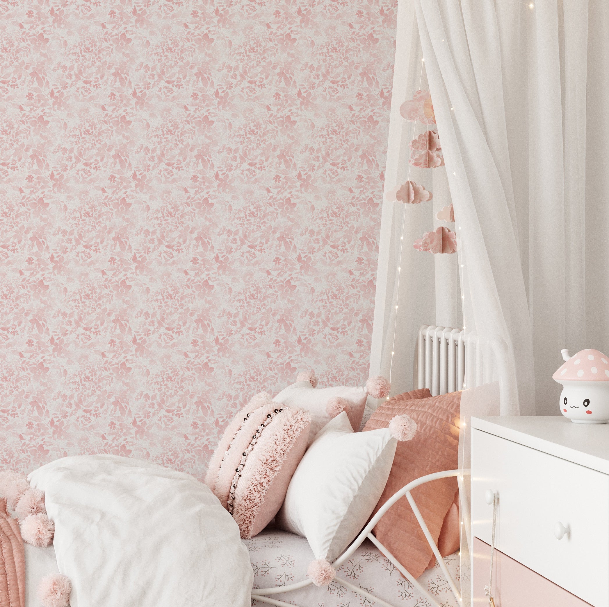 Watercolour Posy Soft Pink Wallpaper