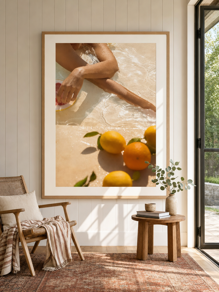 Pool Time II Art Print styled in an Australian coastal home, extra large statement size