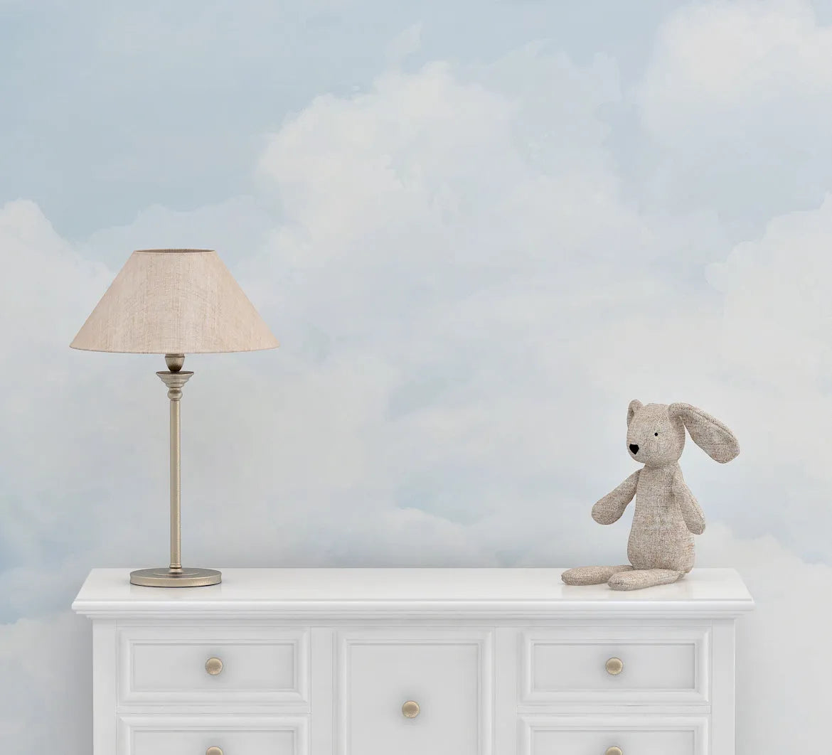 Cloudy Skies Wallpaper Mural from Olive et Oriel where you can shop wallpaper and artworks online