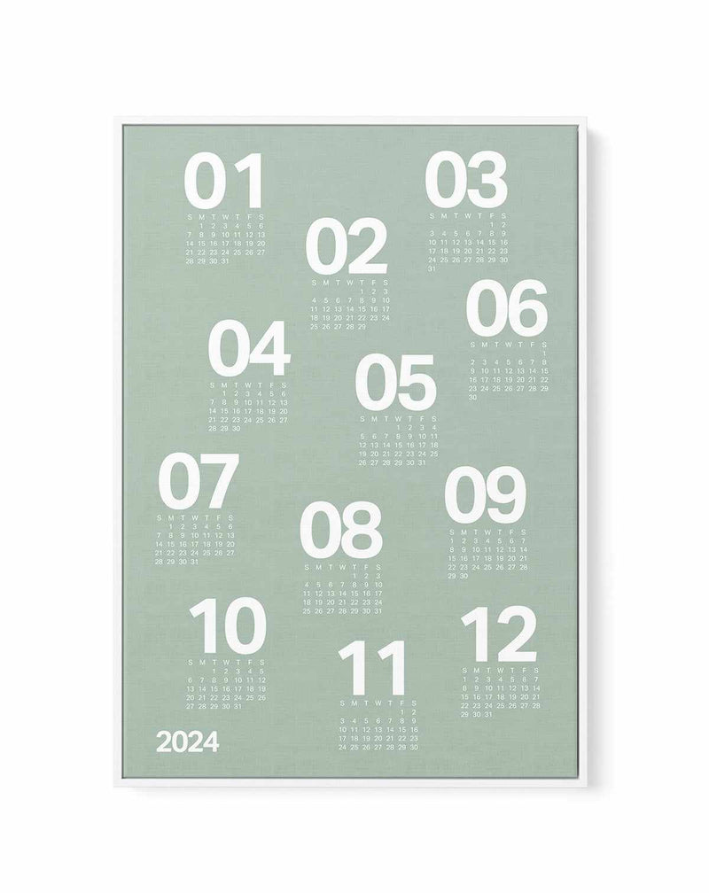 2024 Sage Green Scatter Calendar | Framed Canvas Art Print