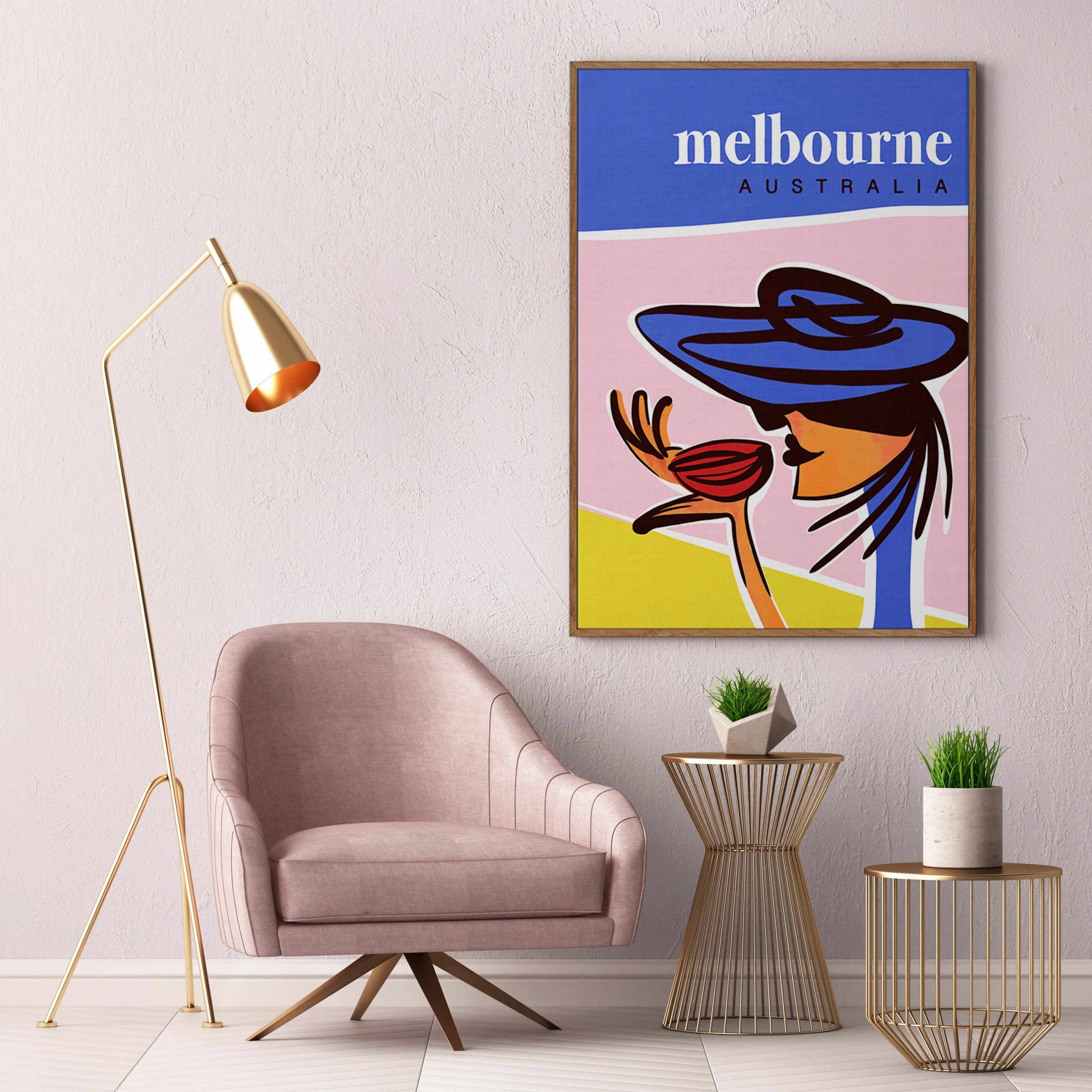 A Coffee in Melbourne Blush | Framed Canvas Art Print from Olive et Oriel where you can shop wallpaper and artworks online