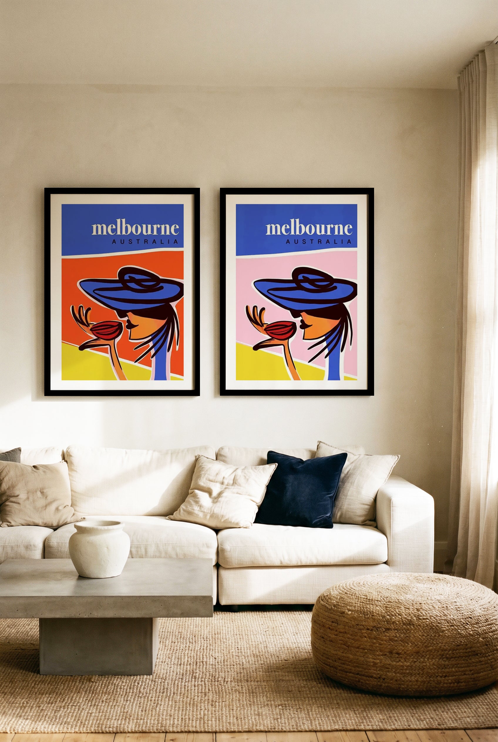 A Coffee in Melbourne & A Coffee in Melbourne Blush by Simon Melnyk Art Print Set of 2 | Matching Wall Art