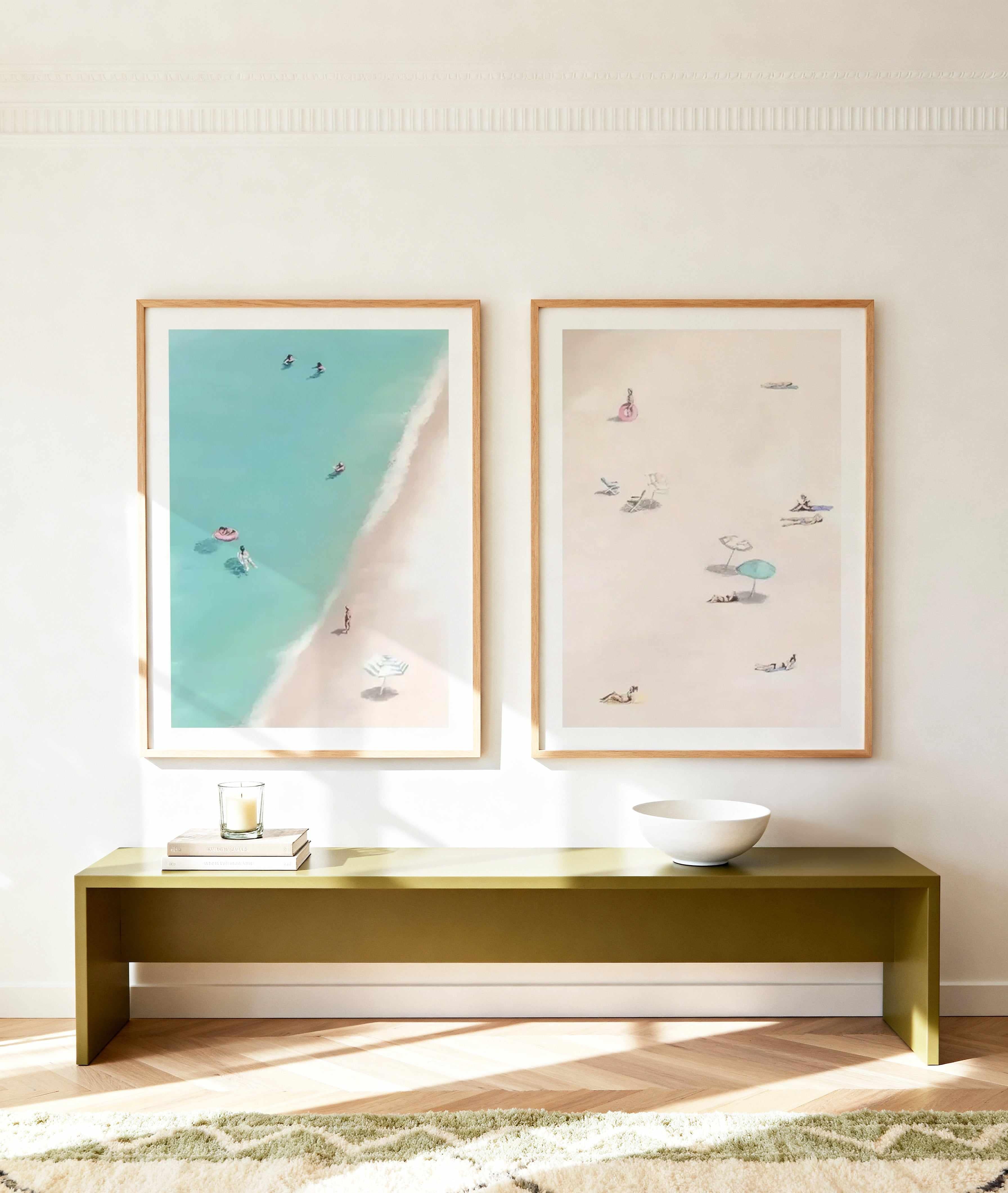 A Day at the Beach I & II Art Print Set of 2 | Matching Wall Art