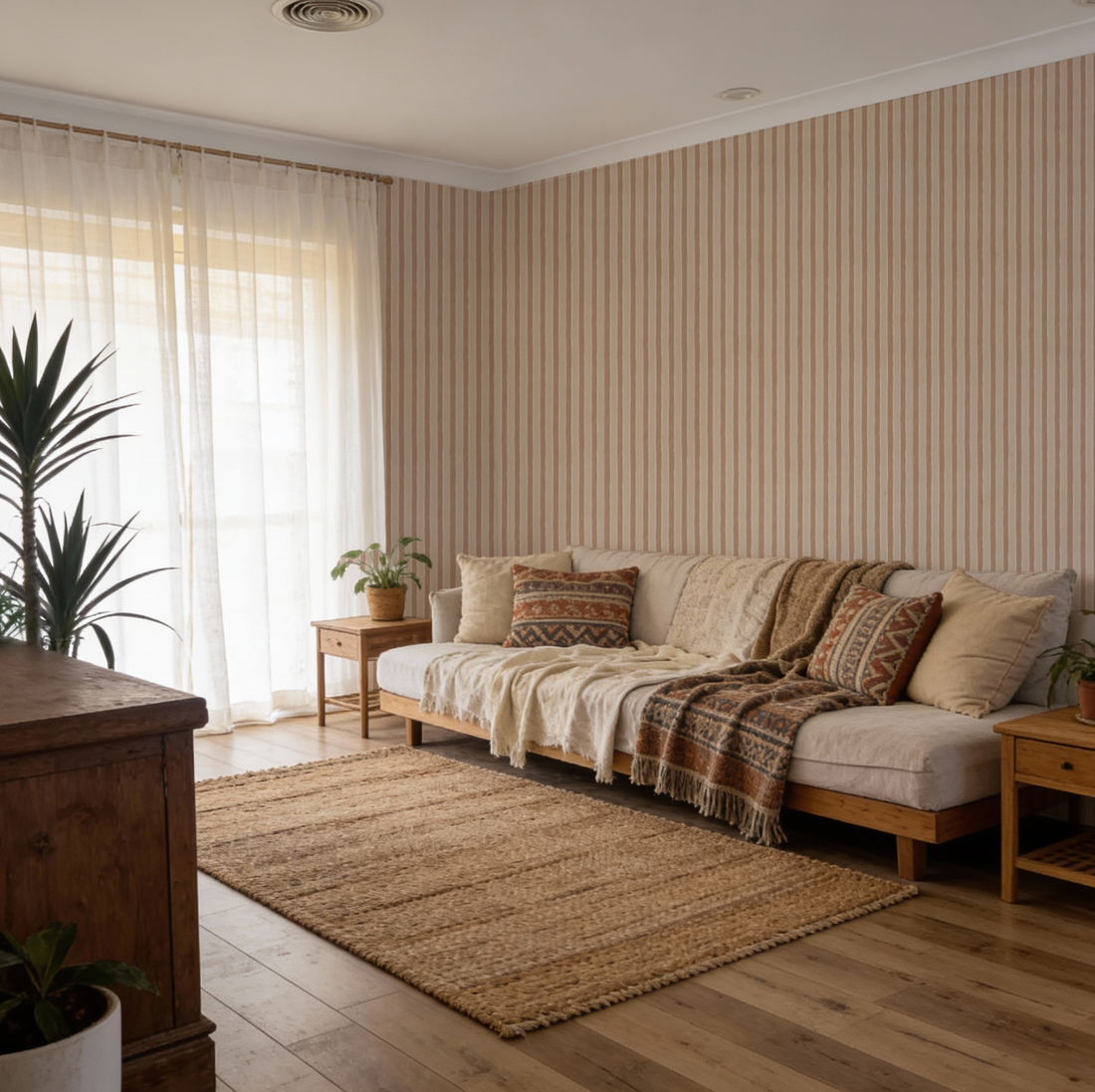 Photo of a customers home showing a preview of Olive et Oriel wallpaper, a free service we offer our customers.