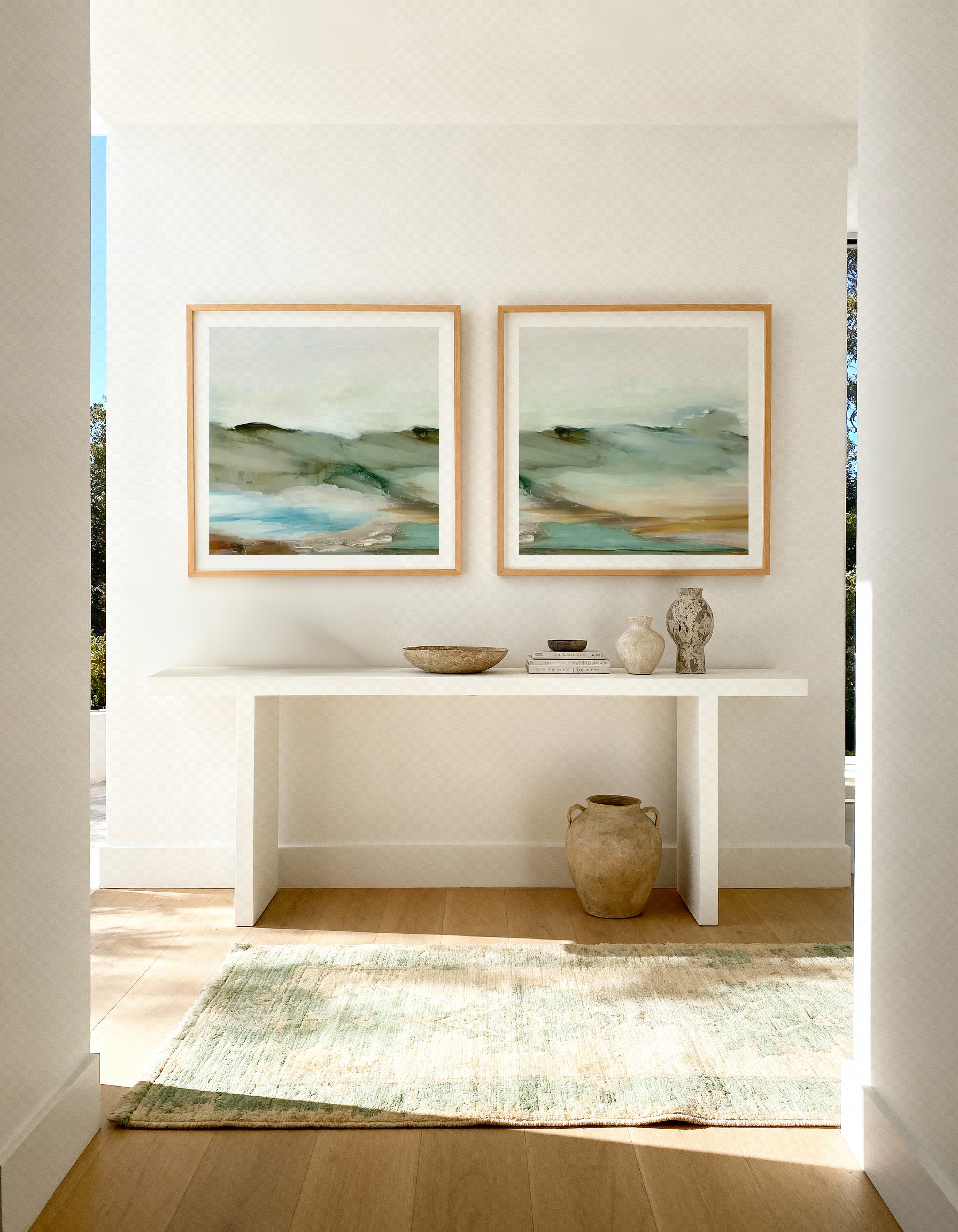 Abstract Landscape SQ Left & Right Art Print Set of 2 | Matching Wall Art