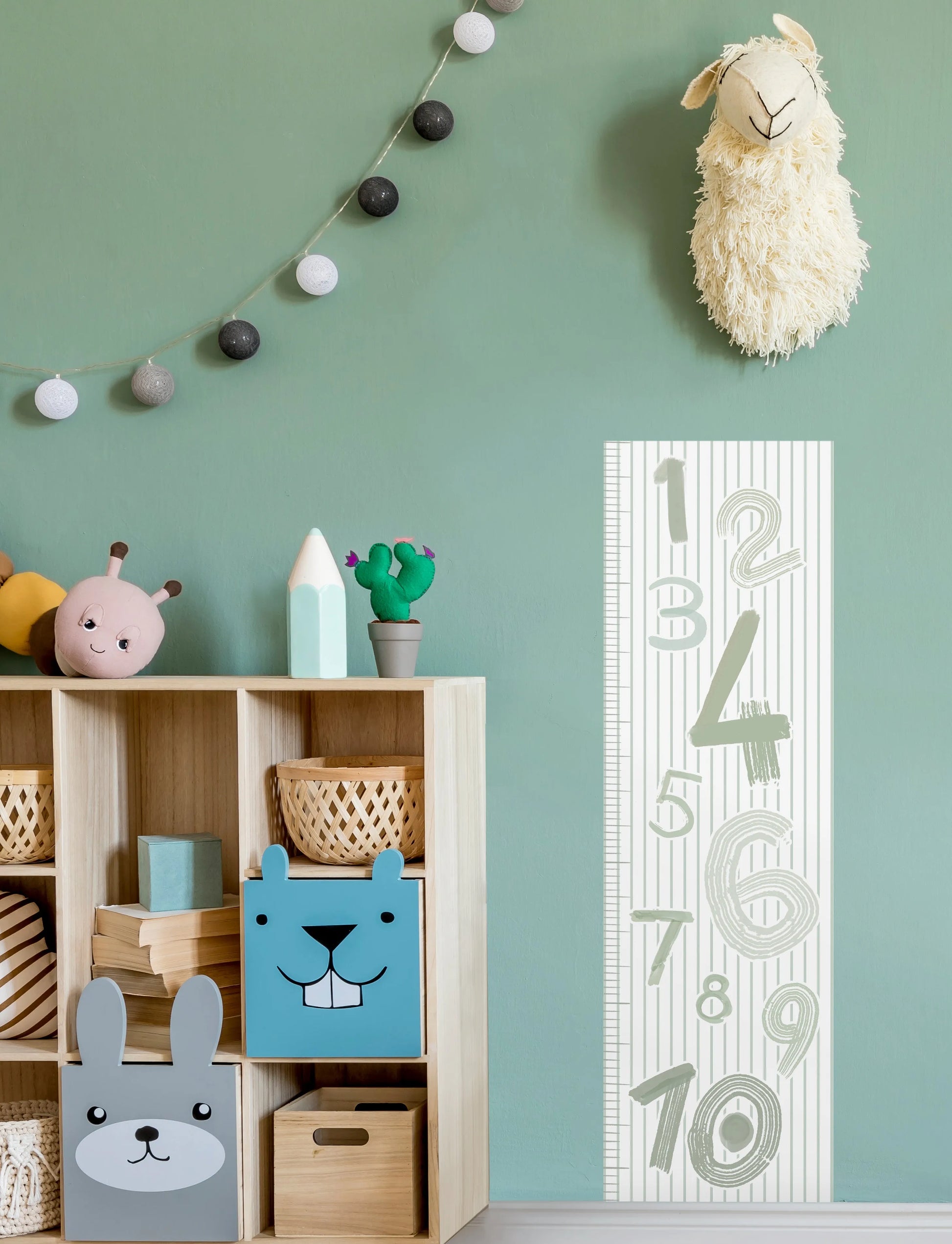 Striped Numbers in Sage Height Chart Decal from Olive et Oriel where you can shop wallpaper and artworks online