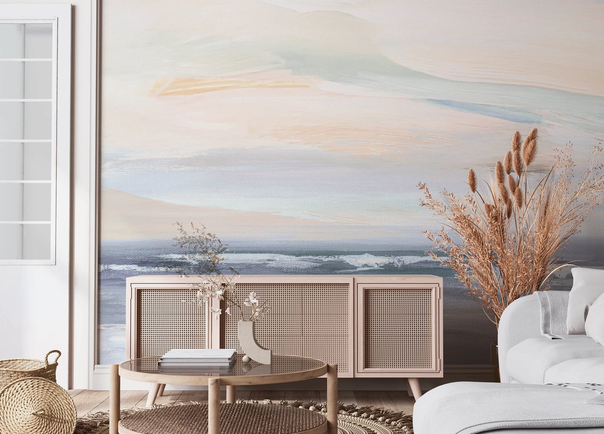 Abstract Painted Seascape Mural Wallpaper from Olive et Oriel where you can shop wallpaper and artworks online