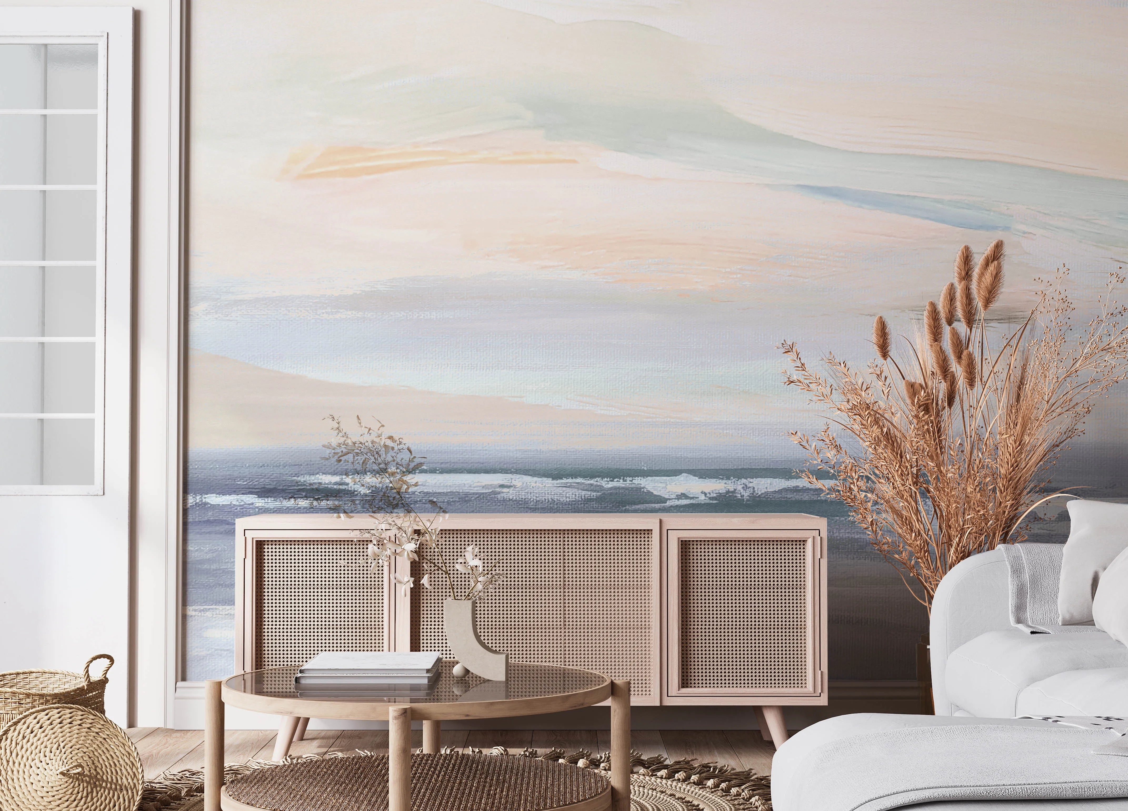 Abstract Painted Seascape Mural Wallpaper from Olive et Oriel where you can shop wallpaper and artworks online