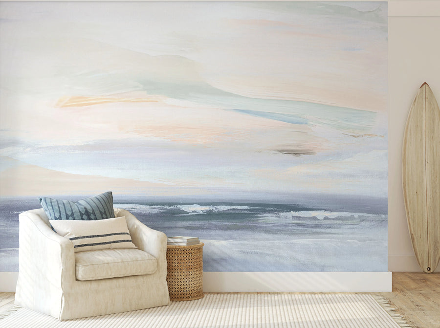Abstract Painted Seascape Mural Wallpaper from Olive et Oriel where you can shop wallpaper and artworks online