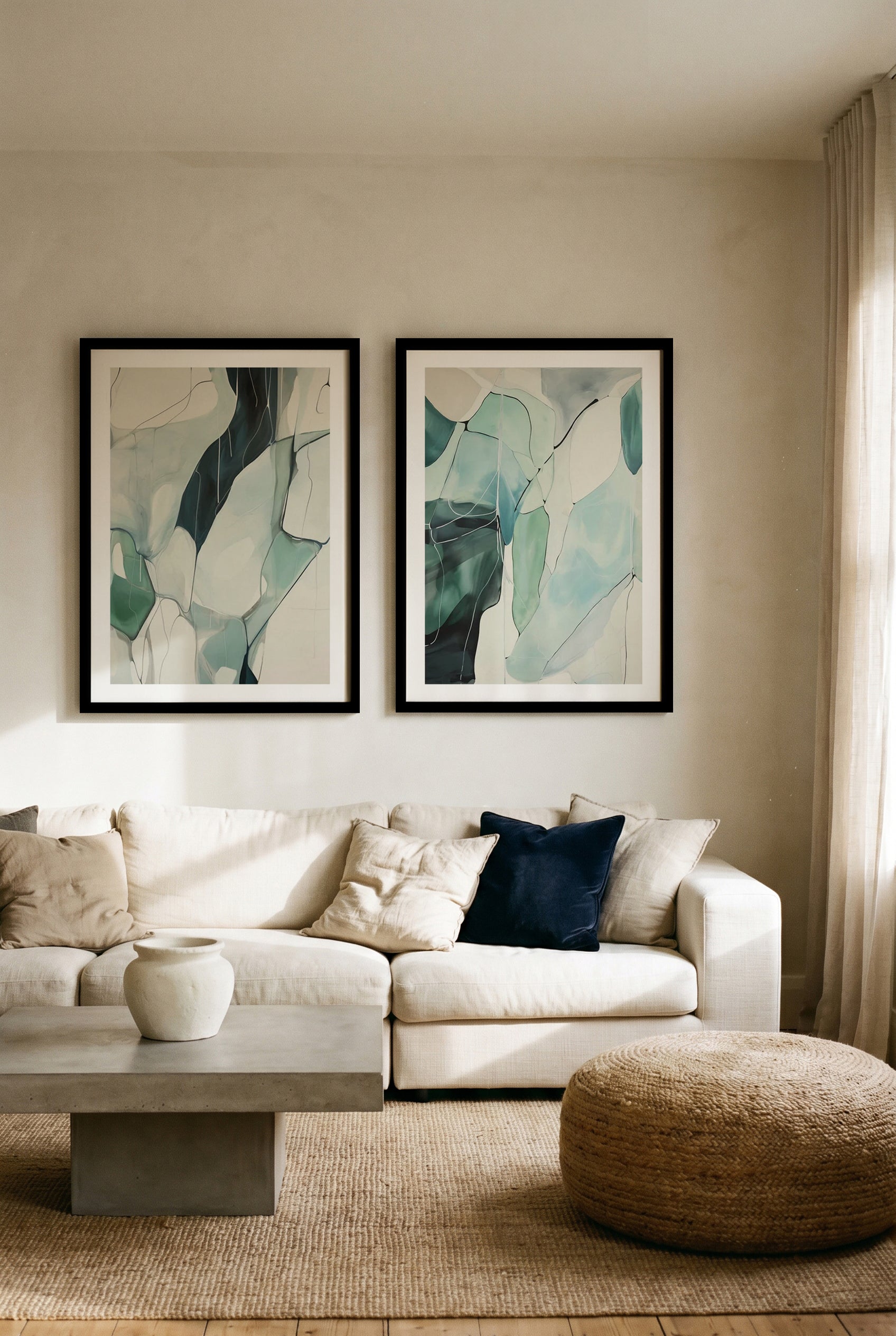 Abstract Seaglass I & II Art Print Set of 2 | Matching Wall Art