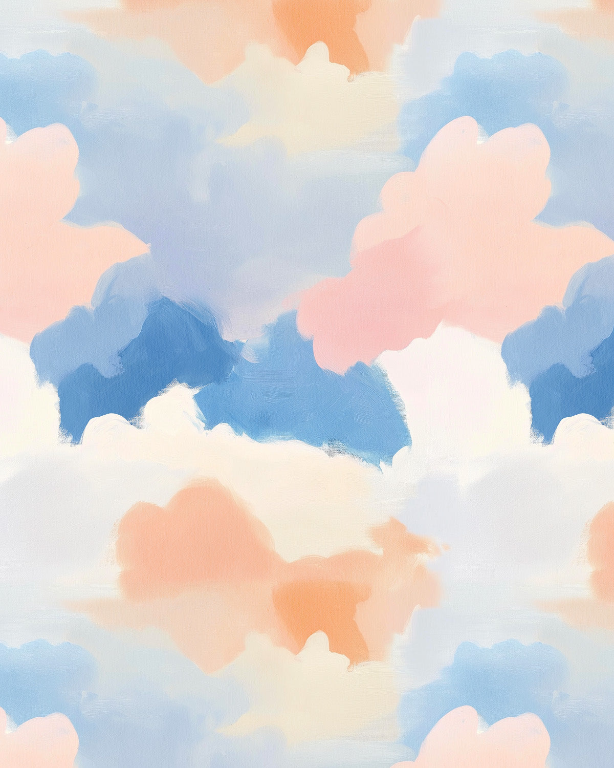 Abstract Painted Clouds in Orange & Blue Commercial Vinyl Wallpaper