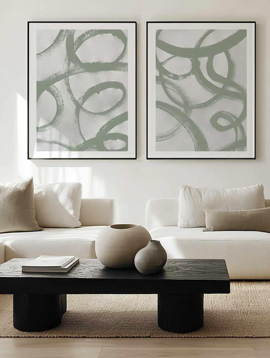 Acrylic Abstract in Sage I & II Art Print Set of 2 | Matching Wall Art from Olive et Oriel where you can shop wallpaper and artworks online