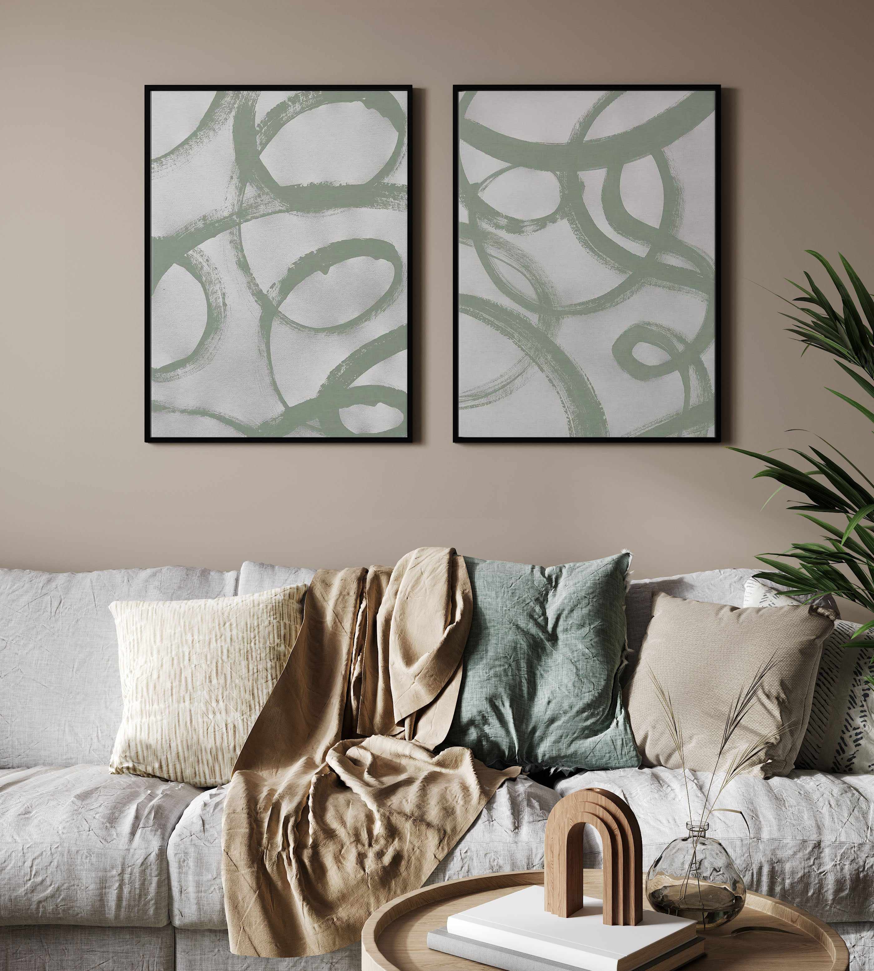 Acrylic Abstract II in Sage | Framed Canvas Art Print