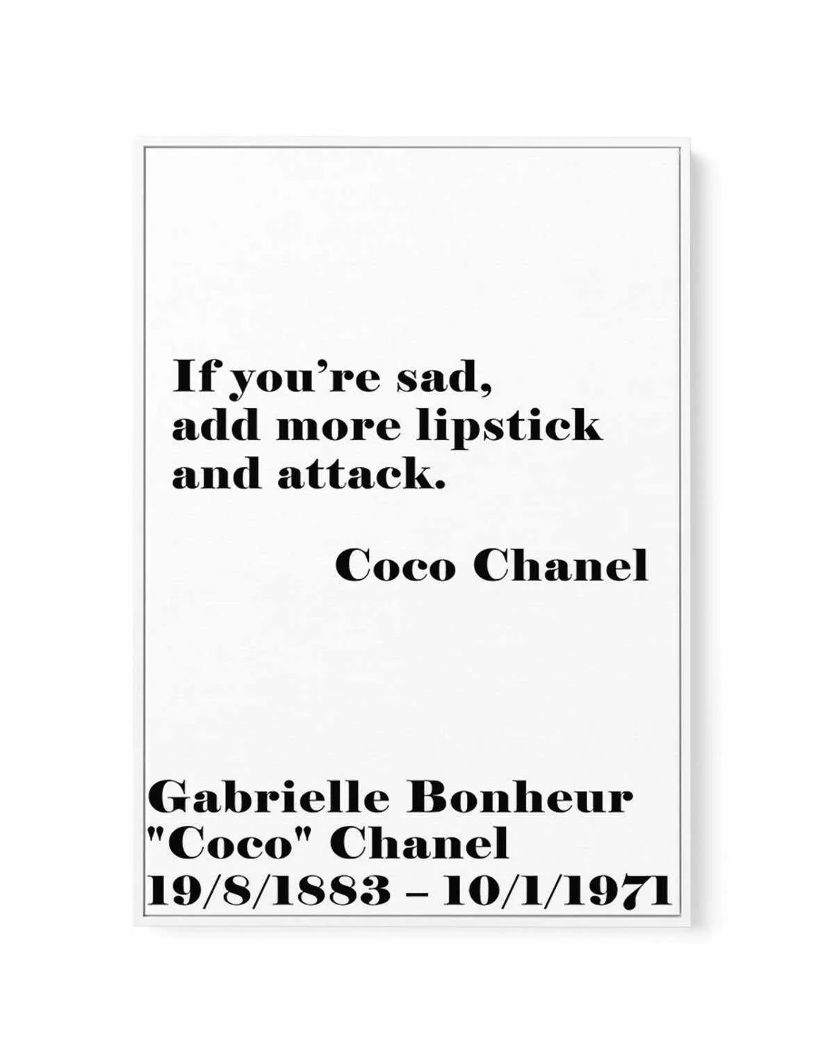 Add More Lipstick - Coco Chanel | Framed Canvas-CANVAS-You can shop wall art online with Olive et Oriel for everything from abstract art to fun kids wall art. Our beautiful modern art prints and canvas art are available from large canvas prints to wall art paintings and our proudly Australian artwork collection offers only the highest quality framed large wall art and canvas art Australia - You can buy fashion photography prints or Hampton print posters and paintings on canvas from Olive et Orie