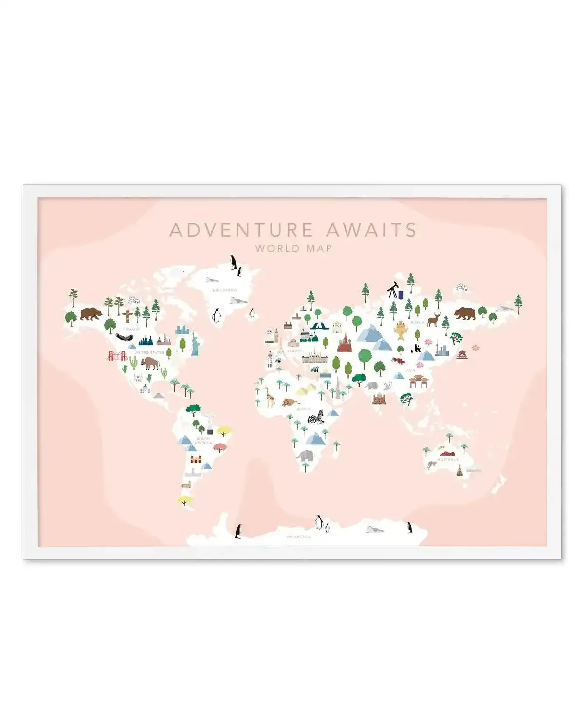 Adventure Awaits World Map | Blush Art Print-PRINT-Olive et Oriel-Olive et Oriel-A5 | 5.8" x 8.3" | 14.8 x 21cm-White-With White Border-Buy-Australian-Art-Prints-Online-with-Olive-et-Oriel-Your-Artwork-Specialists-Austrailia-Decorate-With-Coastal-Photo-Wall-Art-Prints-From-Our-Beach-House-Artwork-Collection-Fine-Poster-and-Framed-Artwork