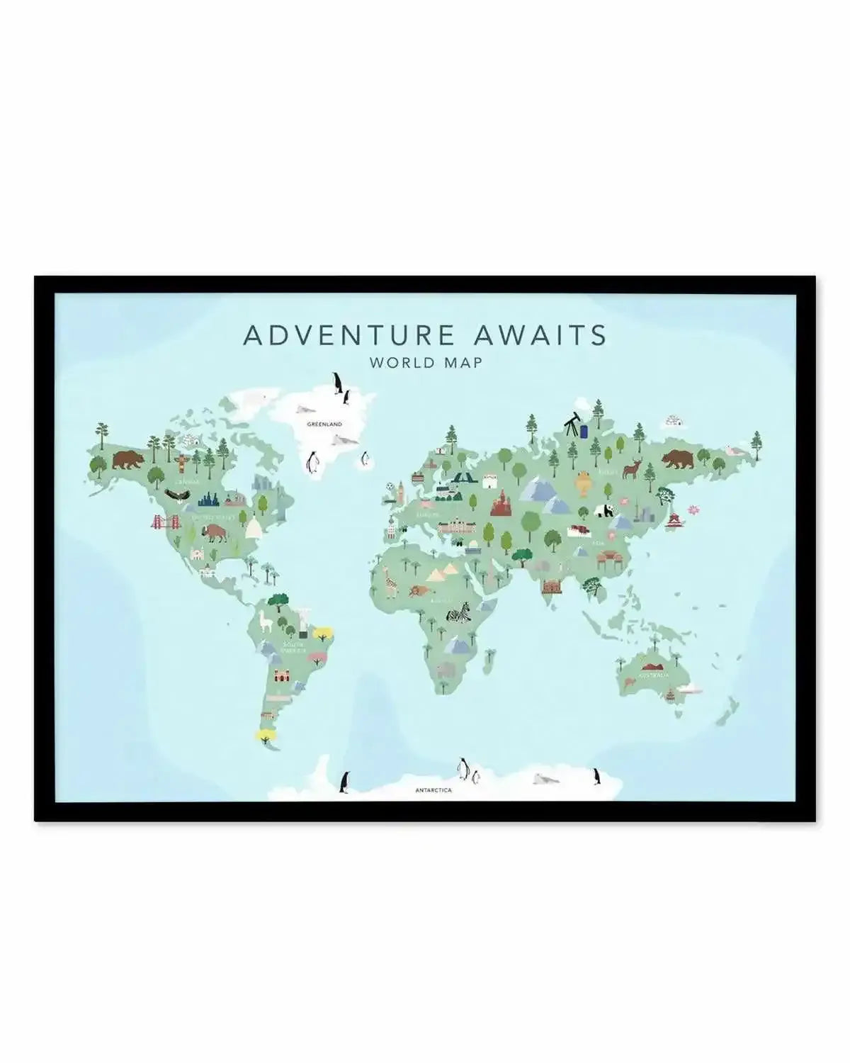 Adventure Awaits World Map | Blue Art Print from Olive et Oriel where you can shop wallpaper and artworks online