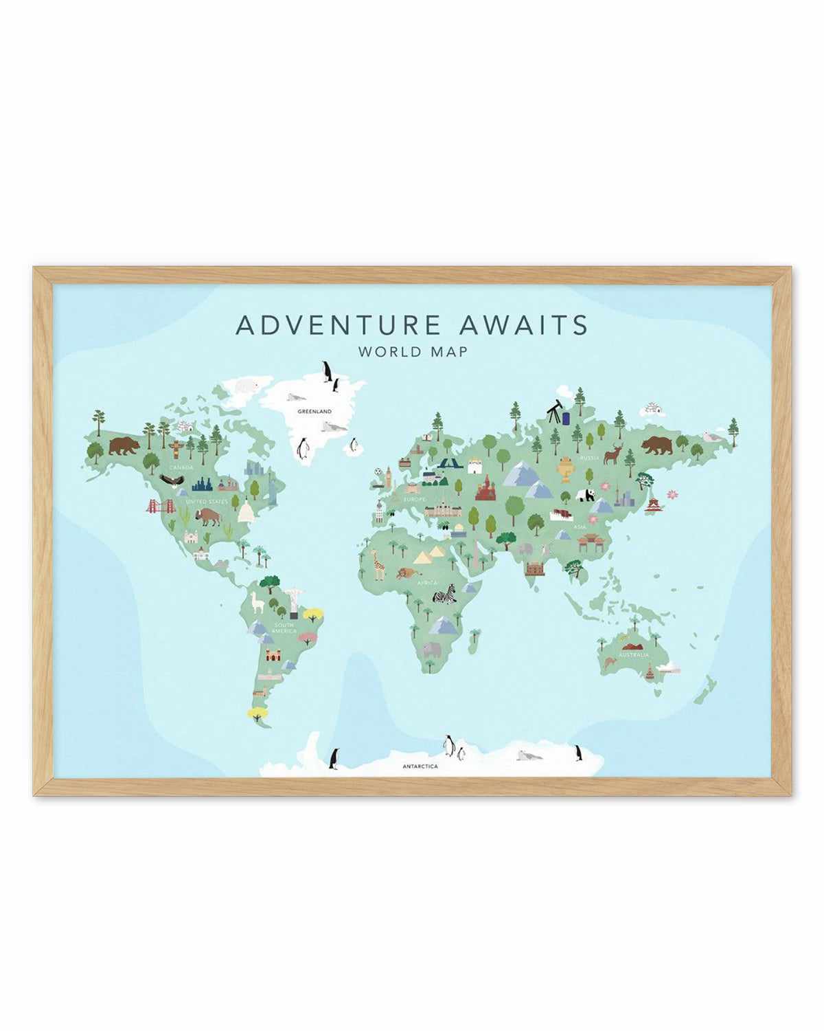 Adventure Awaits World Map | Blue Art Print