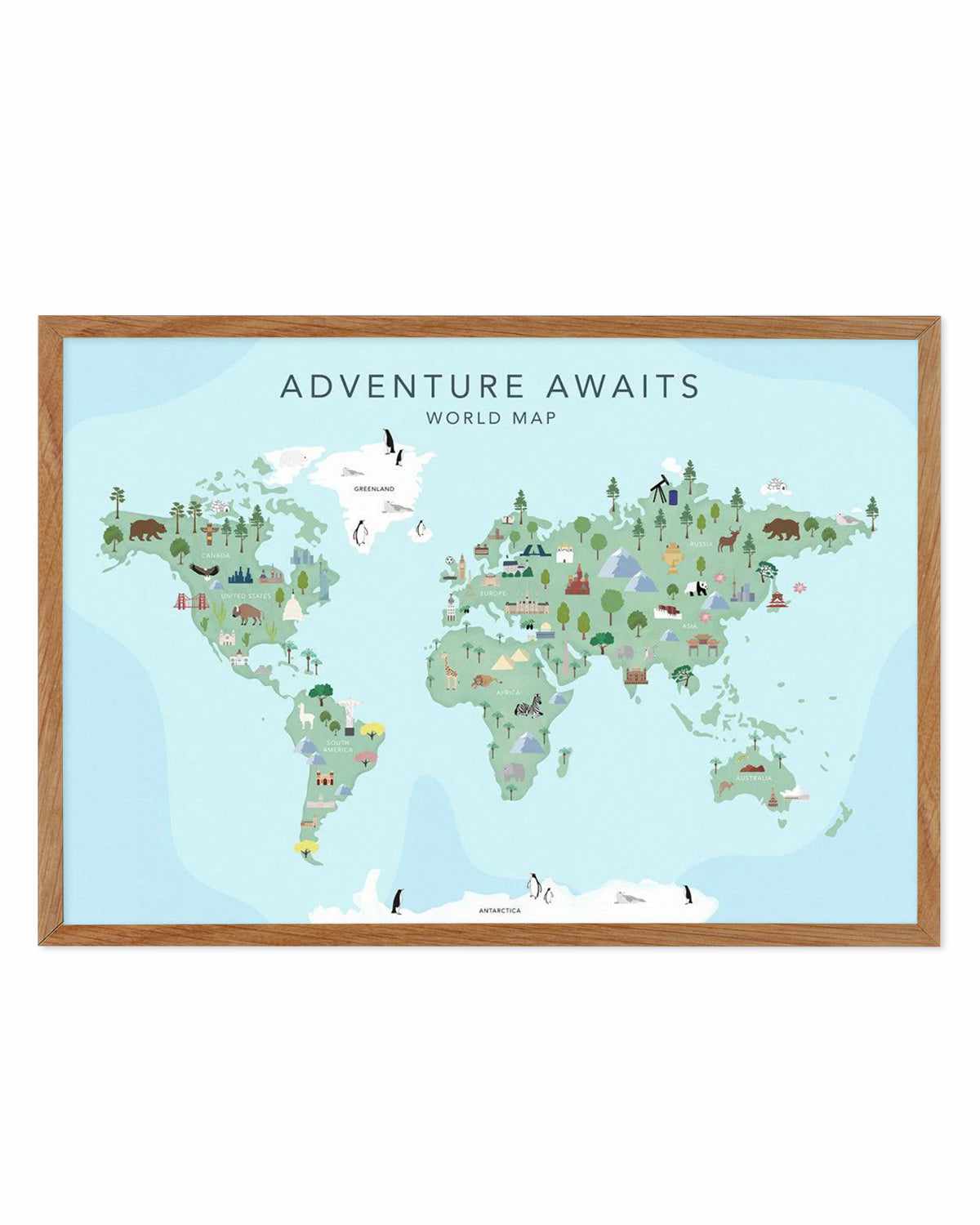 Adventure Awaits World Map | Blue Art Print