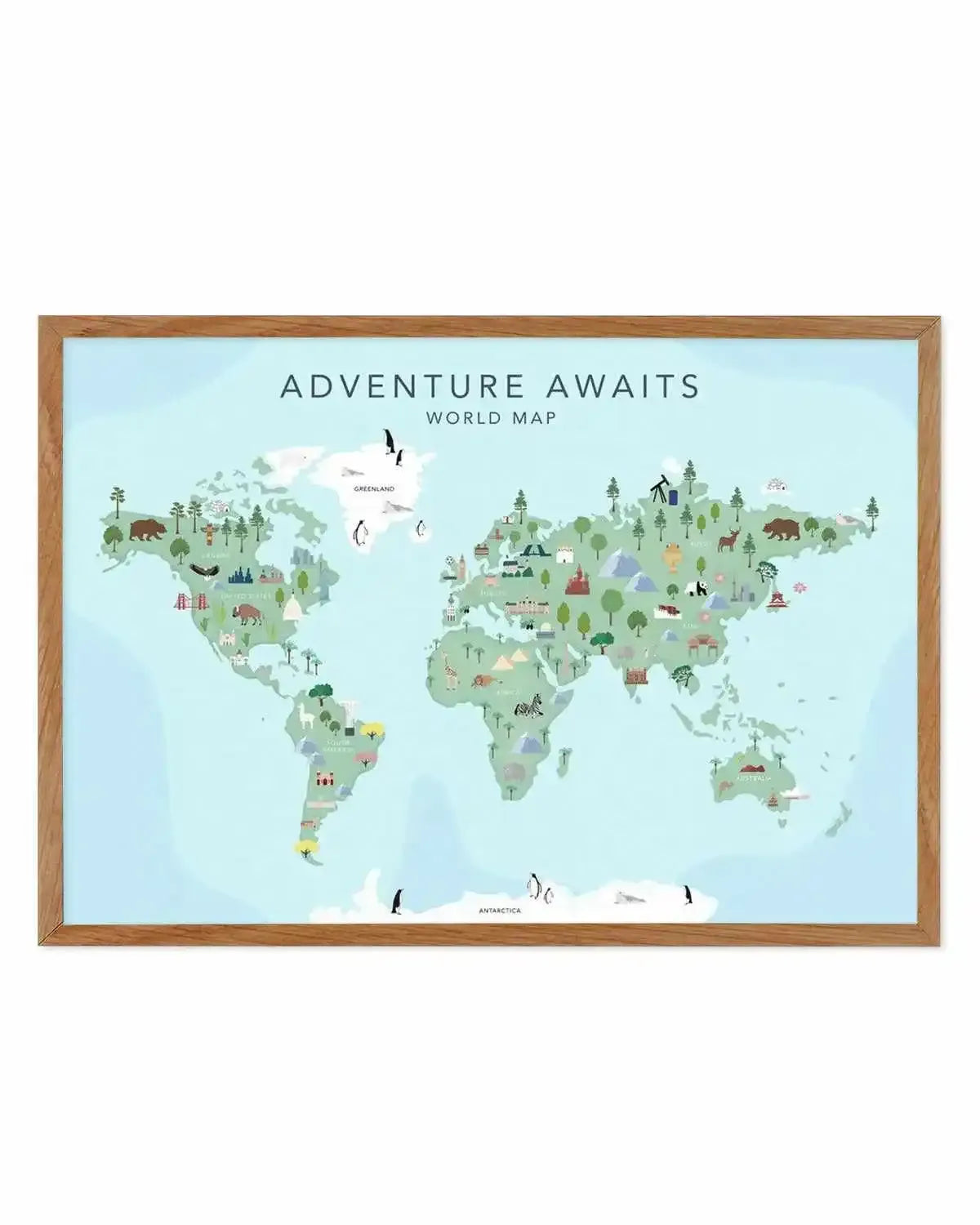 Adventure Awaits World Map | Blue Art Print from Olive et Oriel where you can shop wallpaper and artworks online