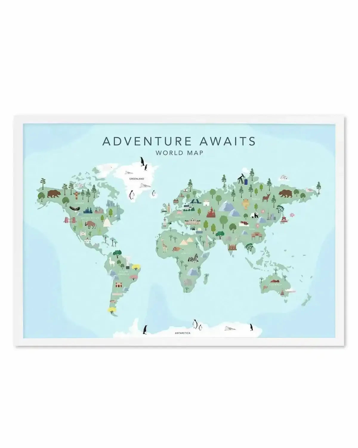 Adventure Awaits World Map | Blue Art Print from Olive et Oriel where you can shop wallpaper and artworks online