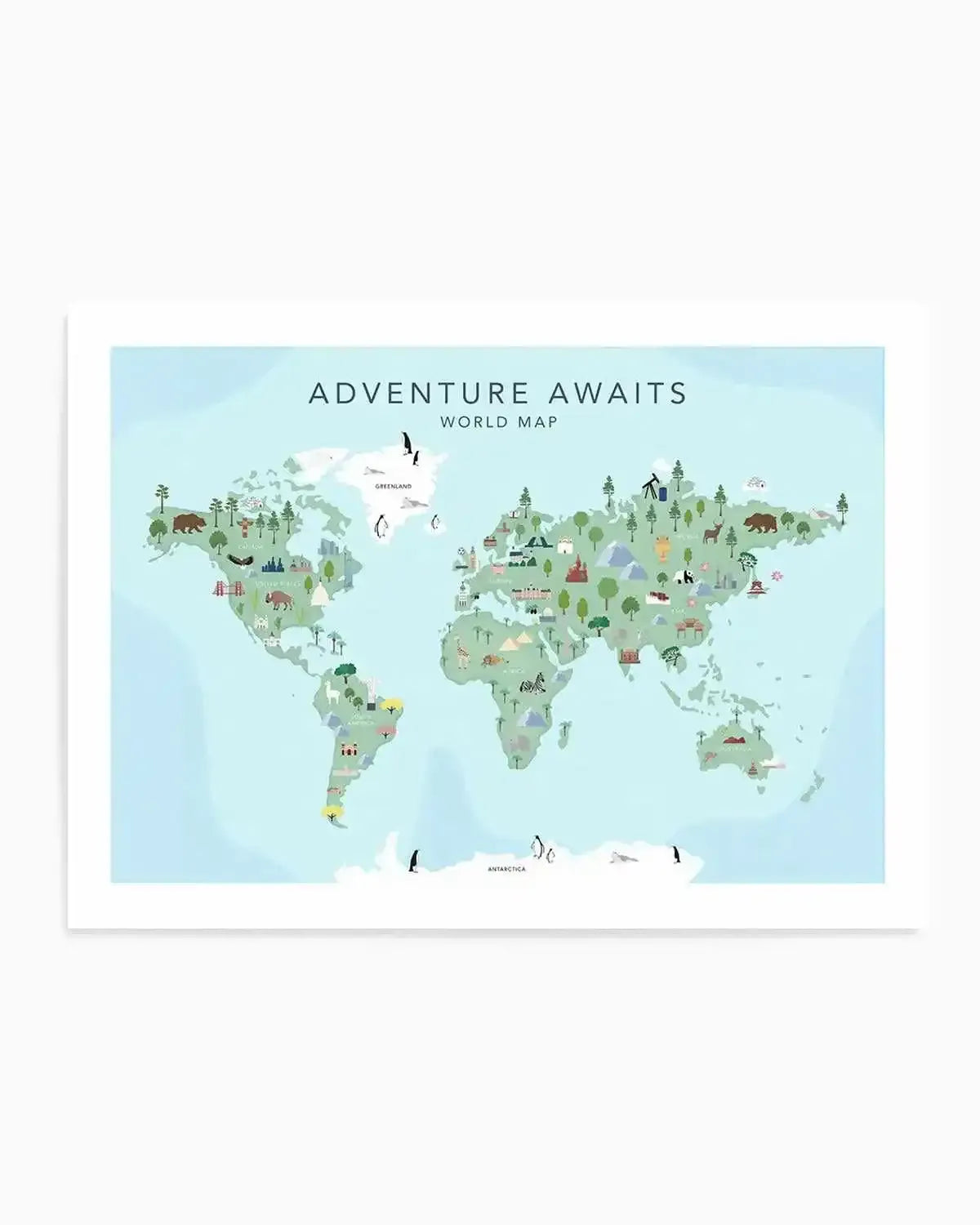 Adventure Awaits World Map | Blue Art Print from Olive et Oriel where you can shop wallpaper and artworks online