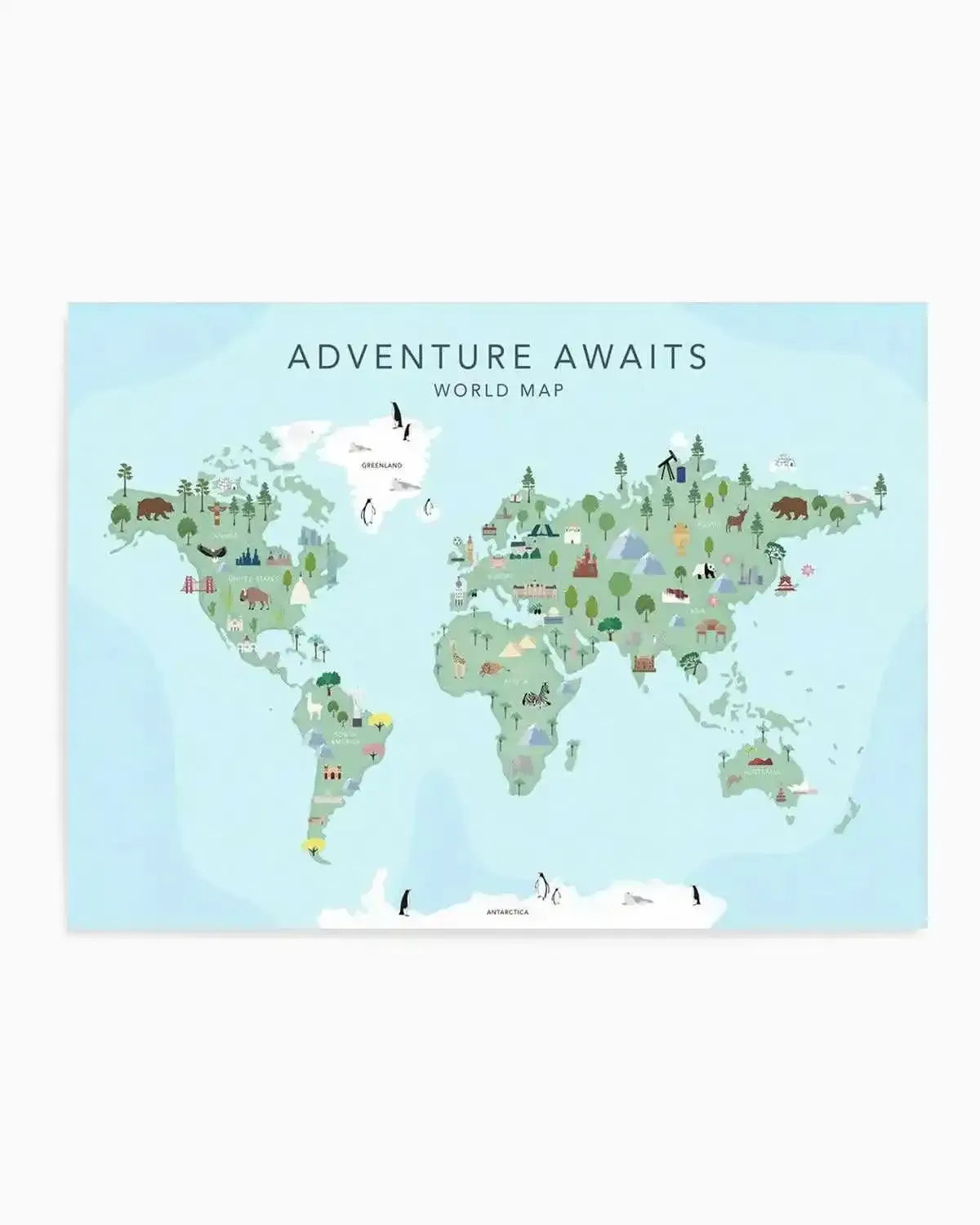 Adventure Awaits World Map | Blue Art Print from Olive et Oriel where you can shop wallpaper and artworks online