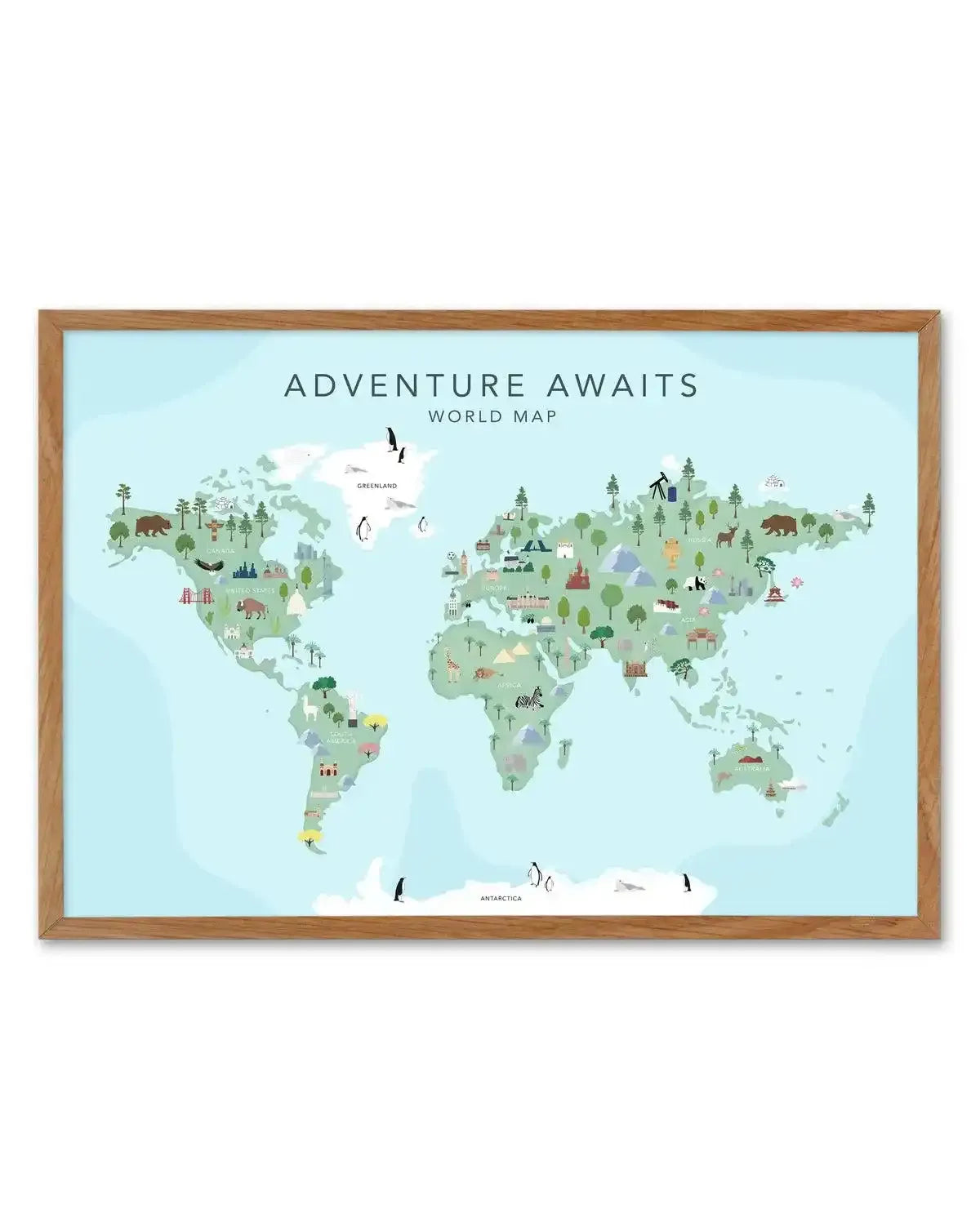 Adventure Awaits World Map | Blue Art Print-PRINT-Olive et Oriel-Olive et Oriel-50x70 cm | 19.6" x 27.5"-Walnut-With White Border-Buy-Australian-Art-Prints-Online-with-Olive-et-Oriel-Your-Artwork-Specialists-Austrailia-Decorate-With-Coastal-Photo-Wall-Art-Prints-From-Our-Beach-House-Artwork-Collection-Fine-Poster-and-Framed-Artwork