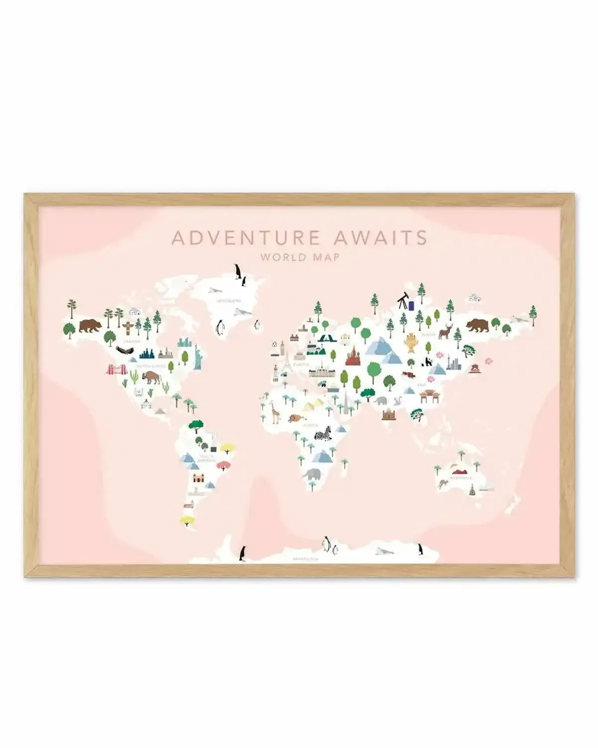 Adventure Awaits World Map | Blush Art Print from Olive et Oriel where you can shop wallpaper and artworks online